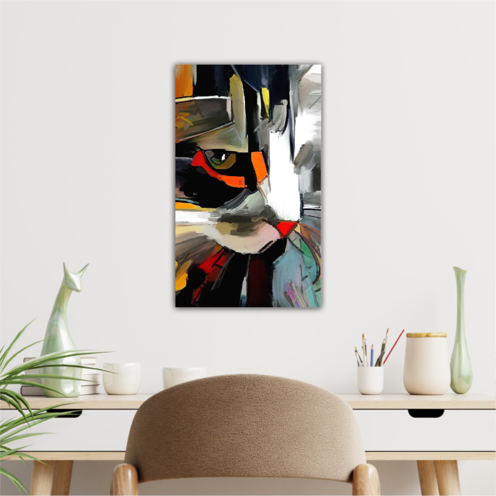 The face of a cat in a contemporary style of abstract art Beautiful colored cat