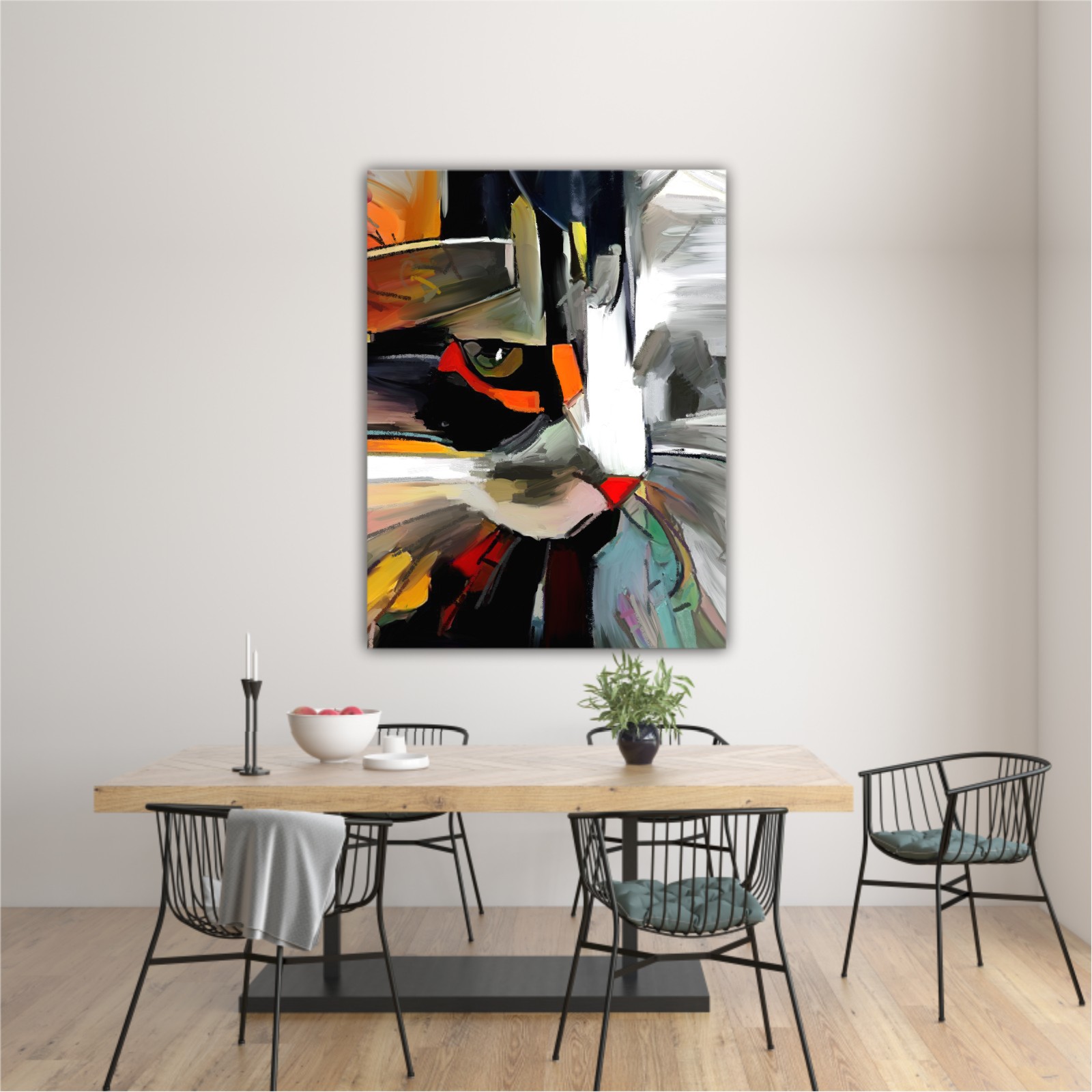 The face of a cat in a contemporary style of abstract art Beautiful colored cat