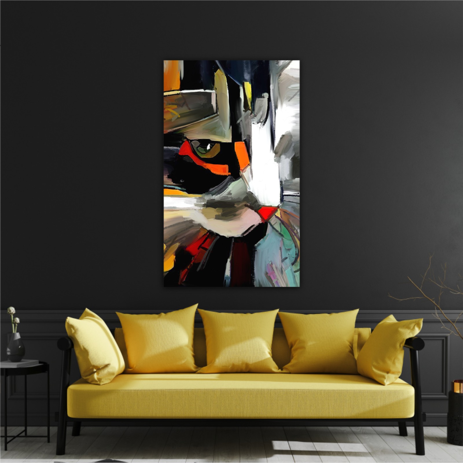 The face of a cat in a contemporary style of abstract art Beautiful colored cat