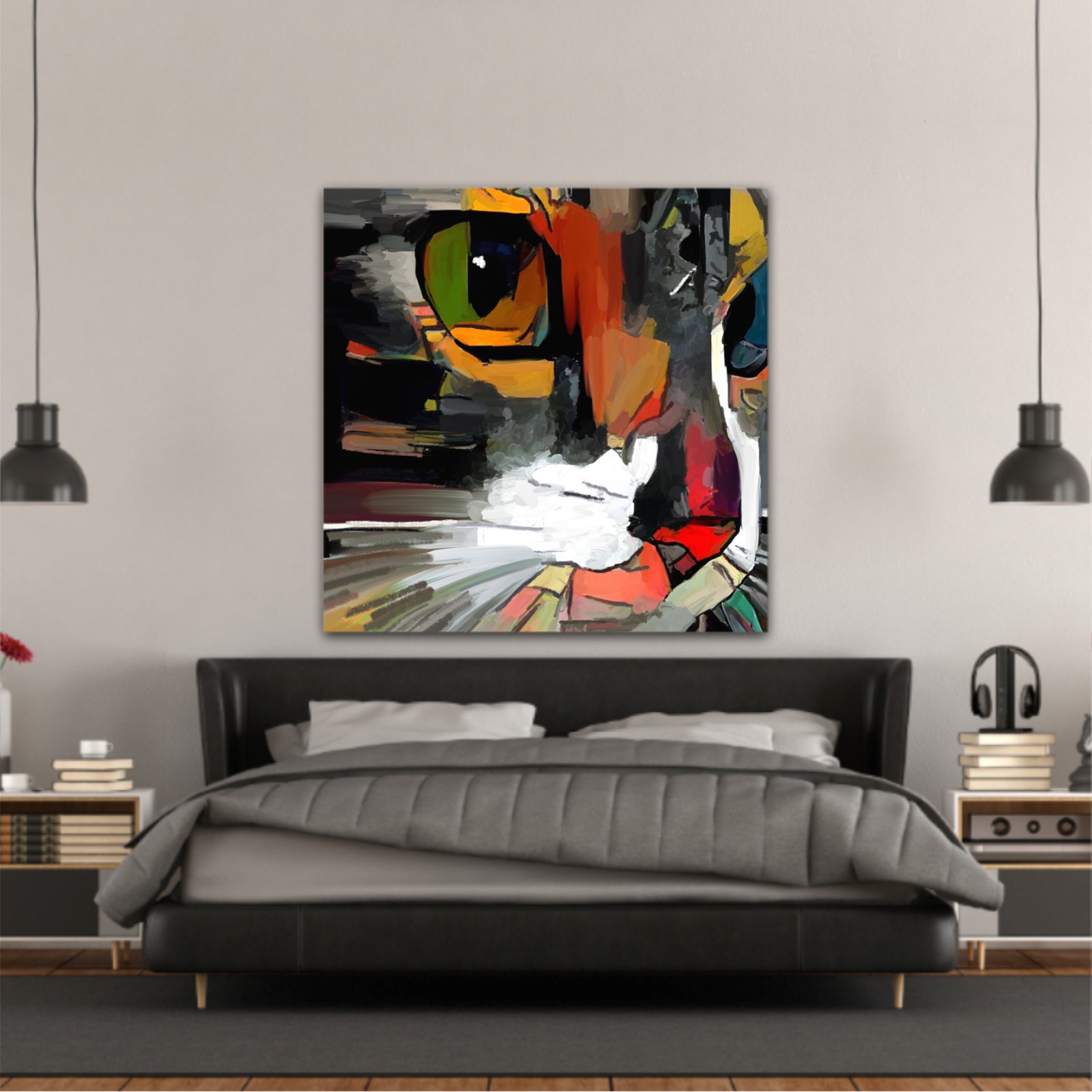 The face of a cat in a contemporary style of abstract art Beautiful colored cat