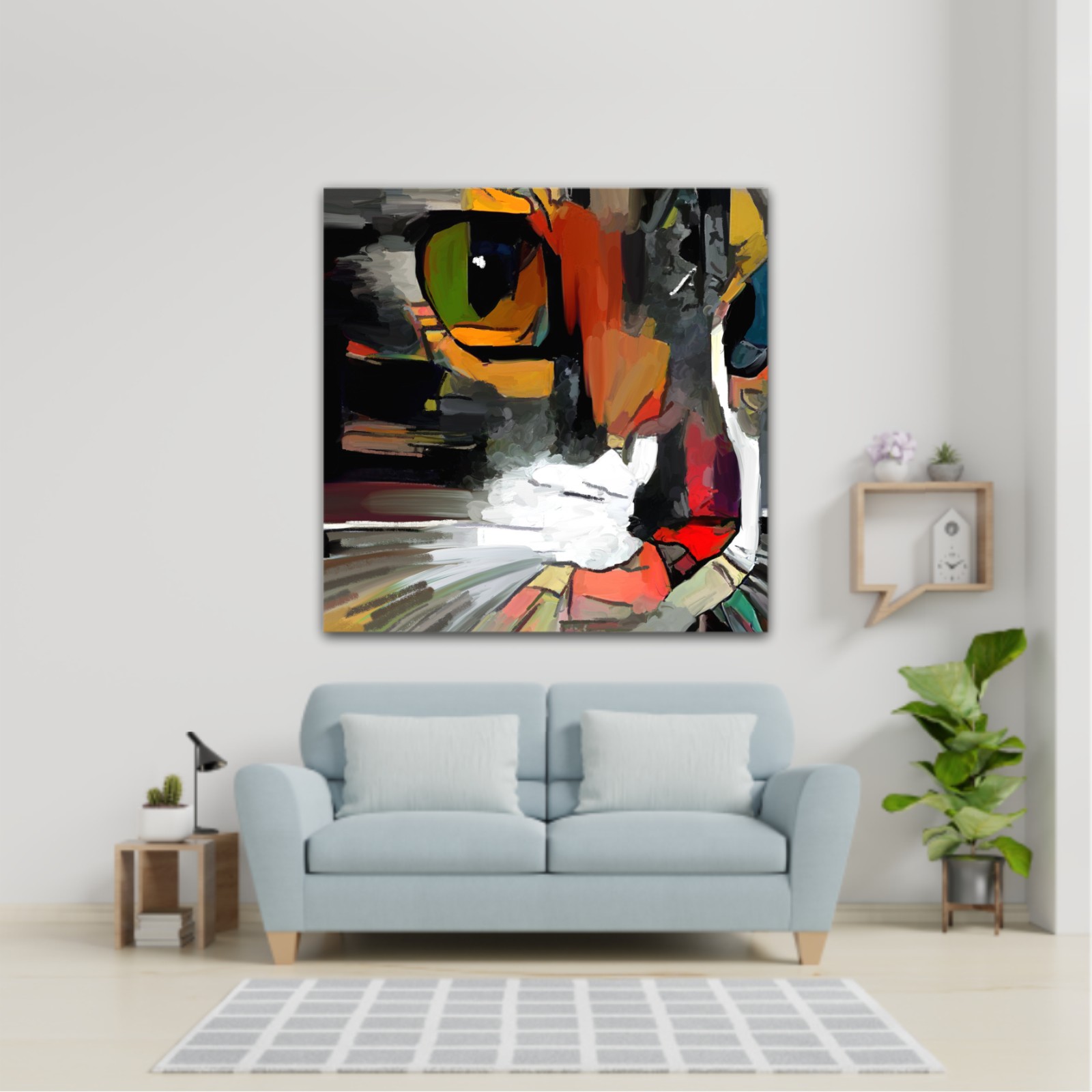 The face of a cat in a contemporary style of abstract art Beautiful colored cat