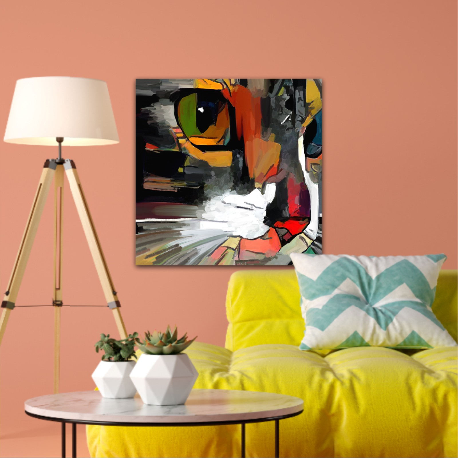 The face of a cat in a contemporary style of abstract art Beautiful colored cat