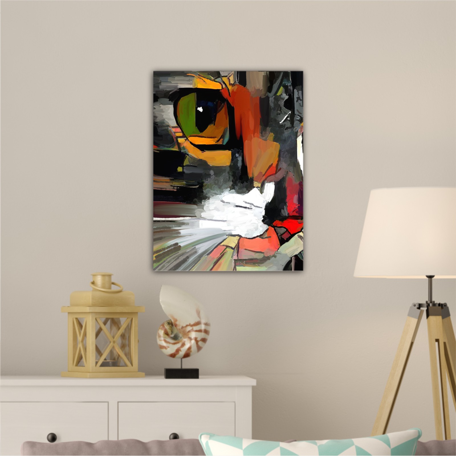 The face of a cat in a contemporary style of abstract art Beautiful colored cat