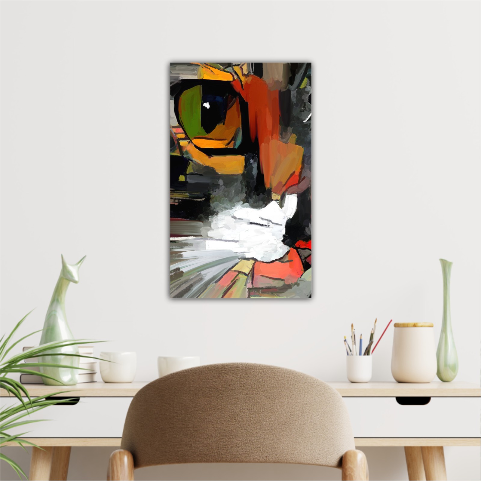 The face of a cat in a contemporary style of abstract art Beautiful colored cat