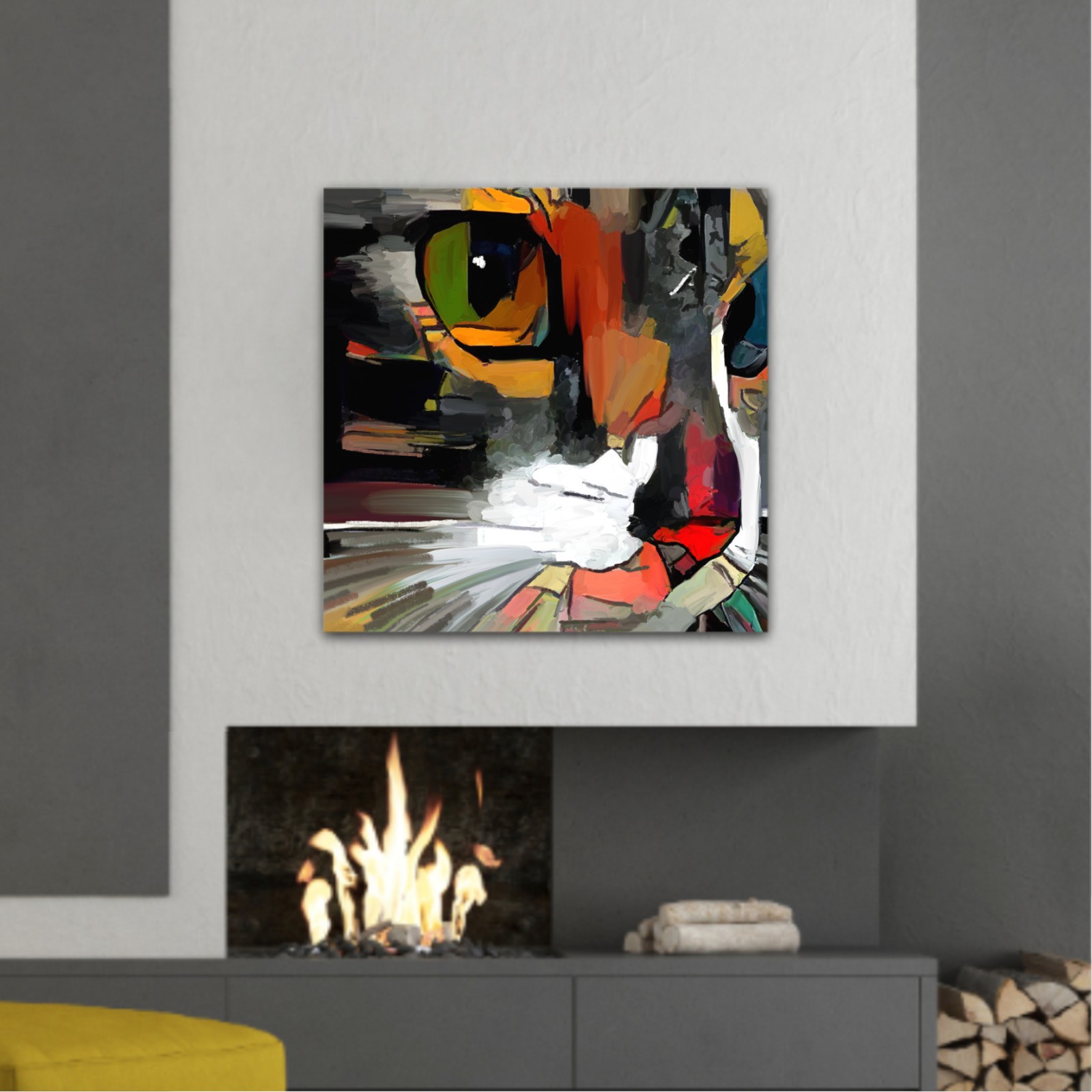 The face of a cat in a contemporary style of abstract art Beautiful colored cat