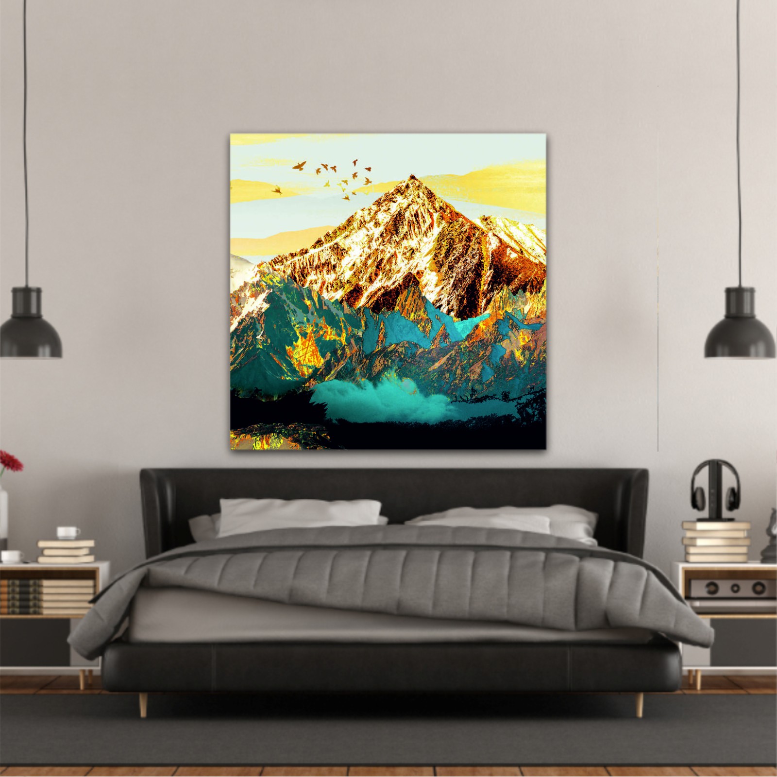 abstract-paint-texture-art- blue and gold mountains