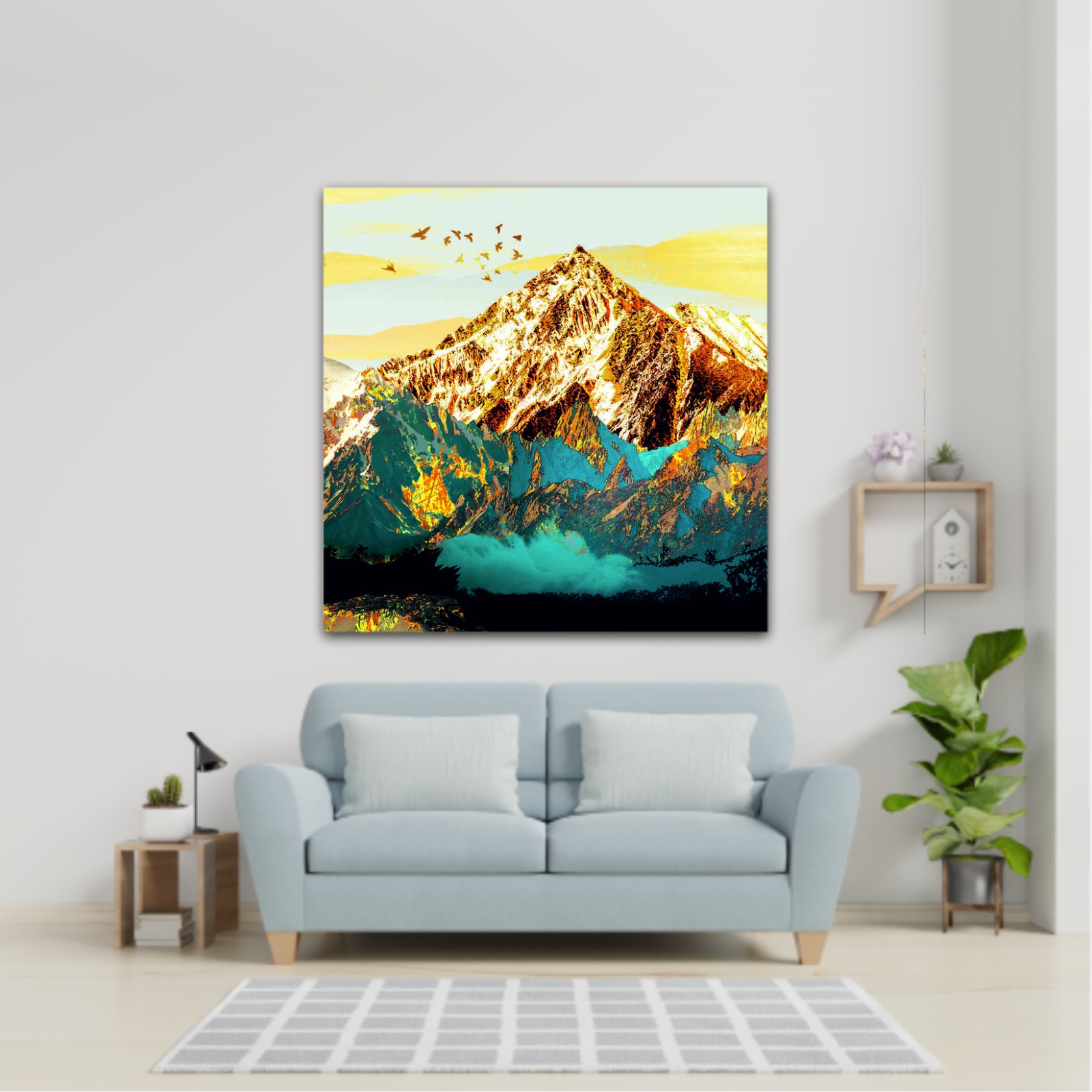 abstract-paint-texture-art- blue and gold mountains