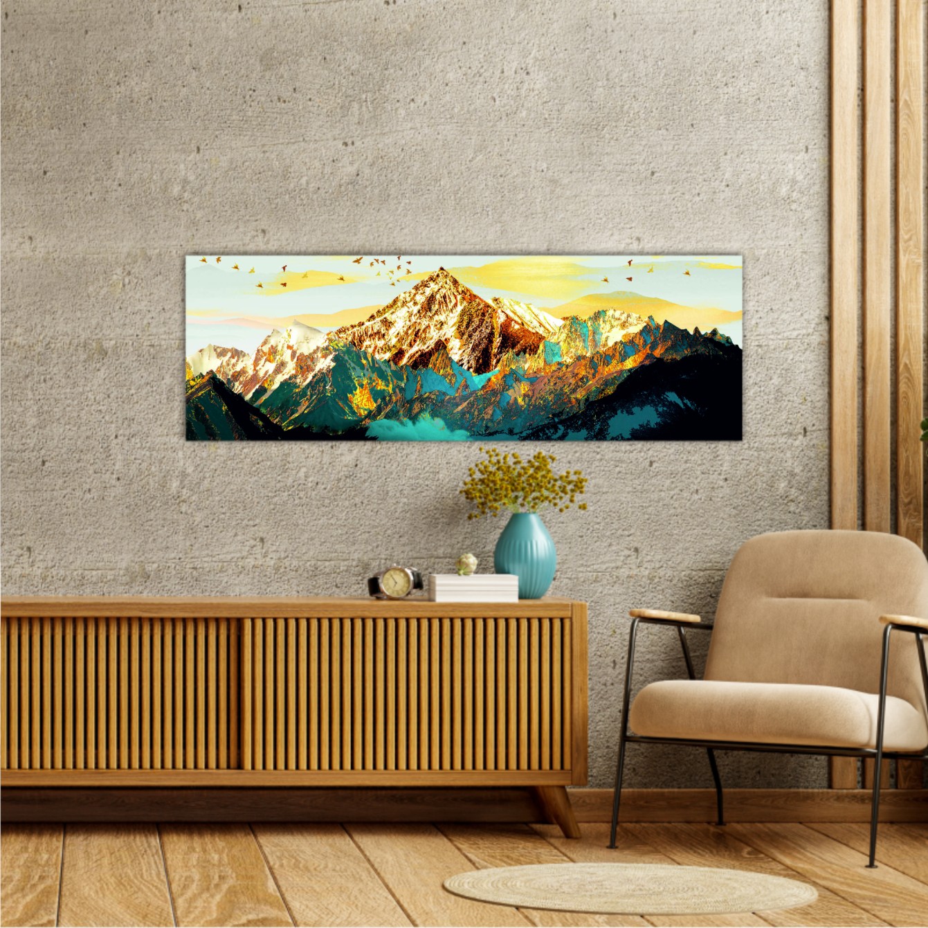 abstract-paint-texture-art- blue and gold mountains