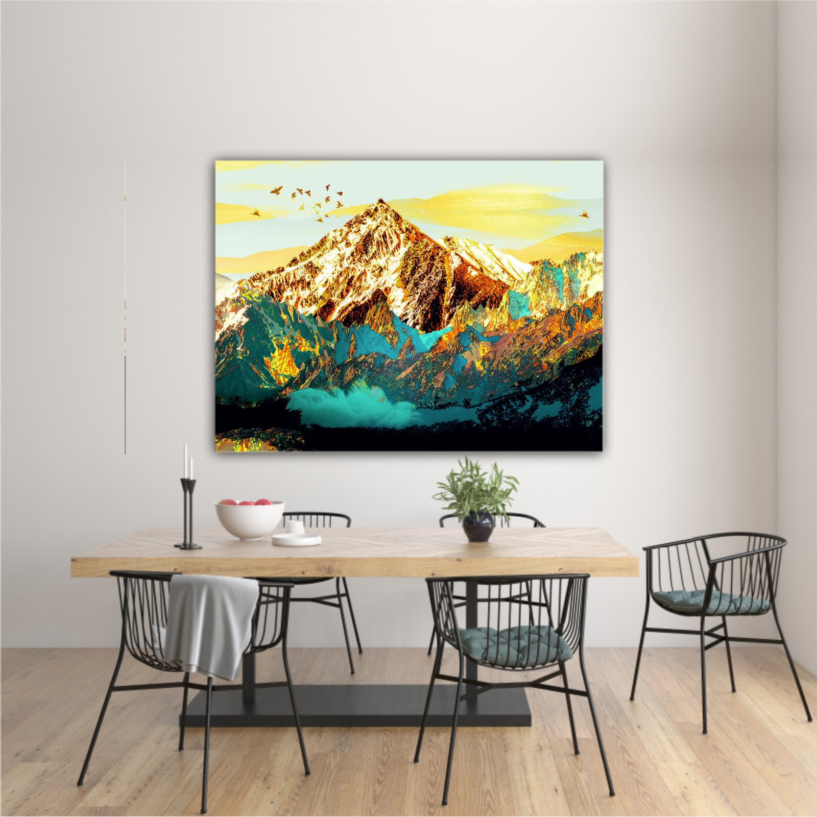 abstract-paint-texture-art- blue and gold mountains