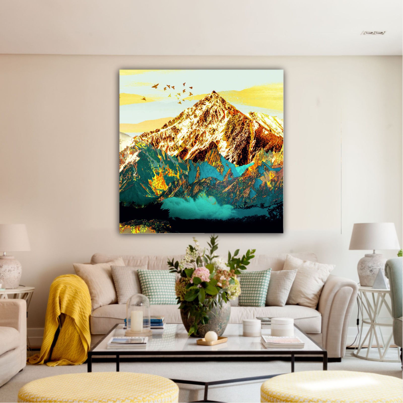 abstract-paint-texture-art- blue and gold mountains