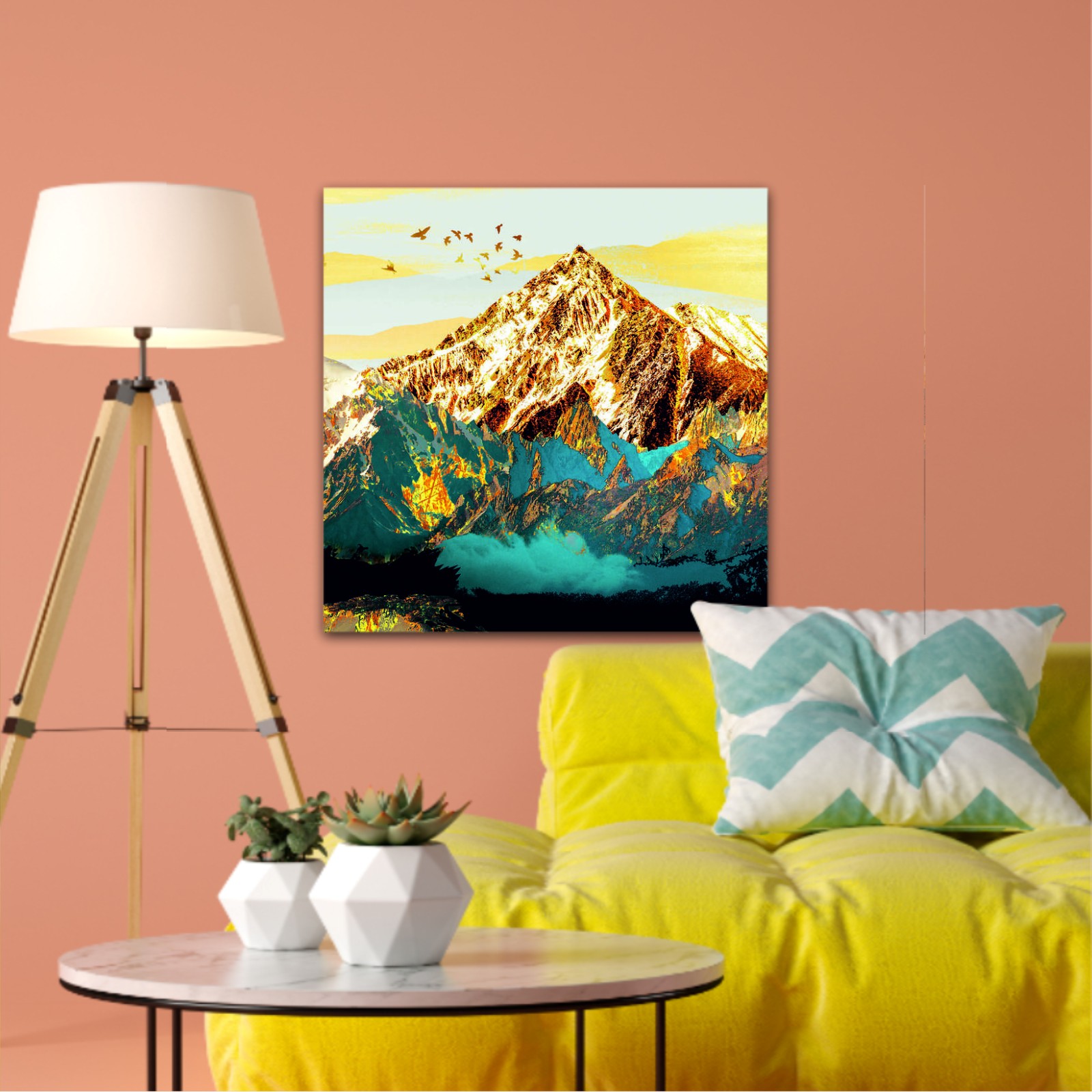 abstract-paint-texture-art- blue and gold mountains