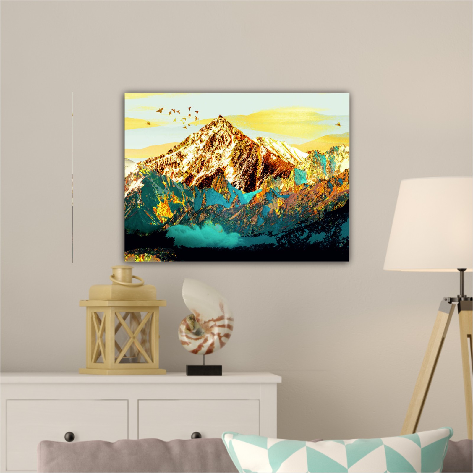 abstract-paint-texture-art- blue and gold mountains