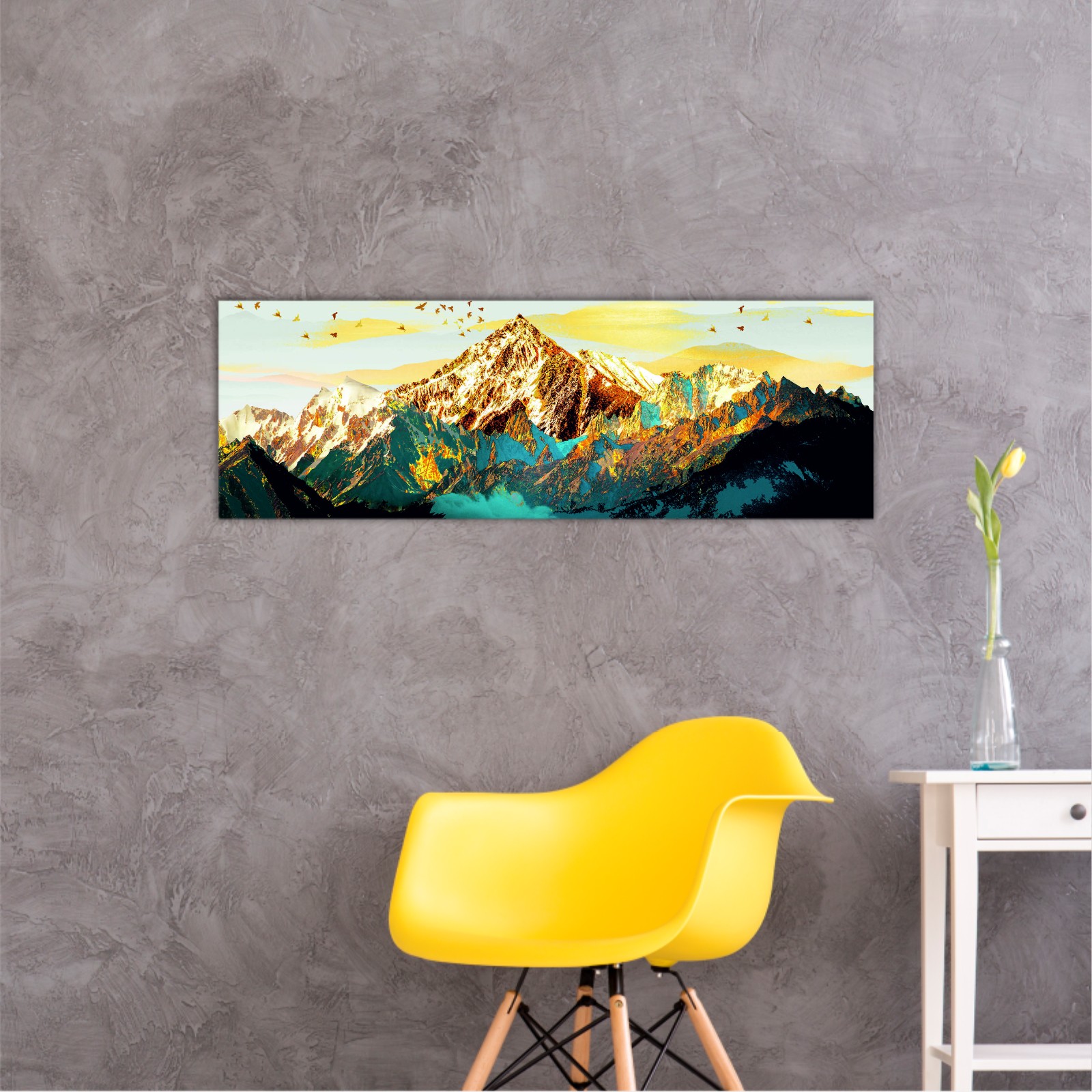 abstract-paint-texture-art- blue and gold mountains