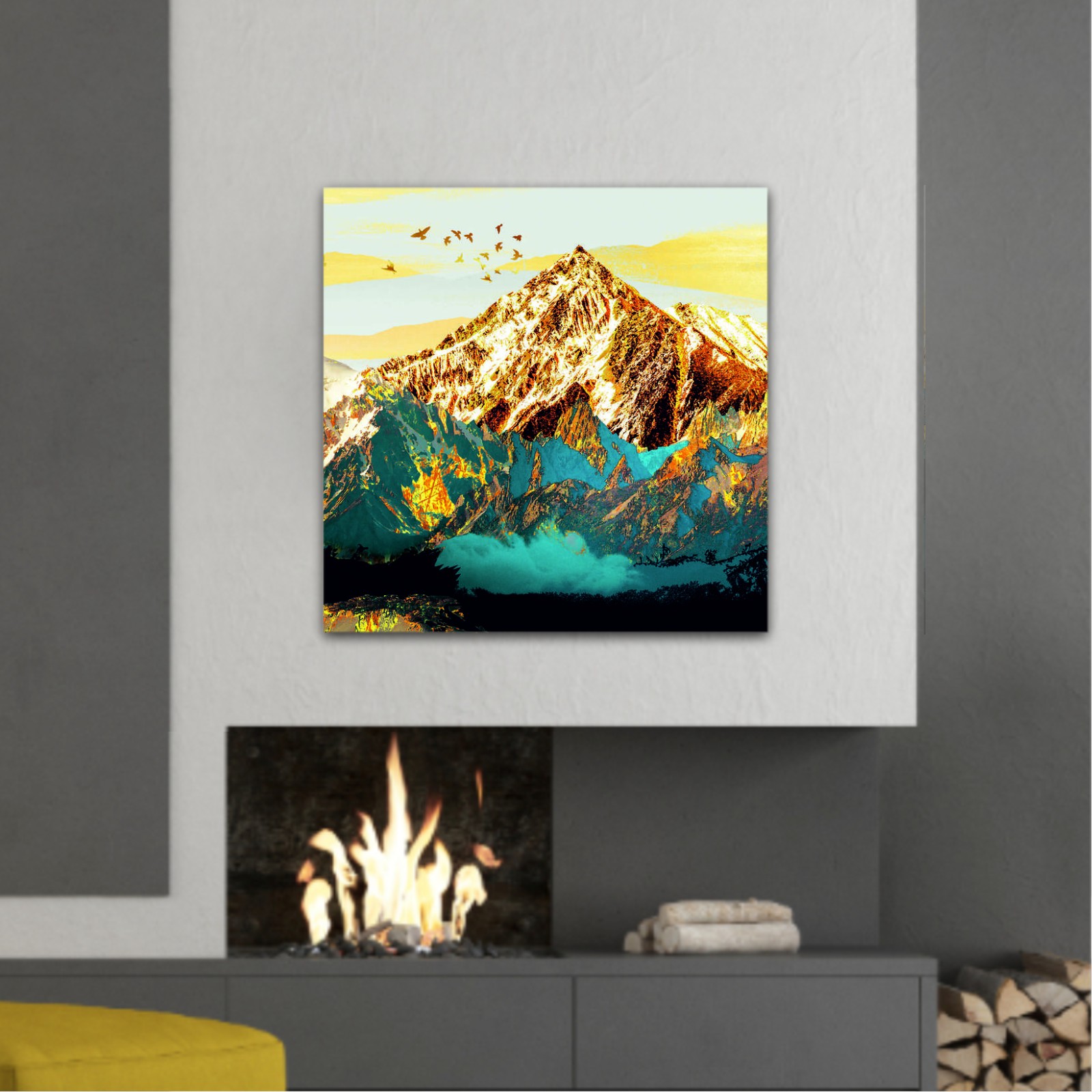 abstract-paint-texture-art- blue and gold mountains