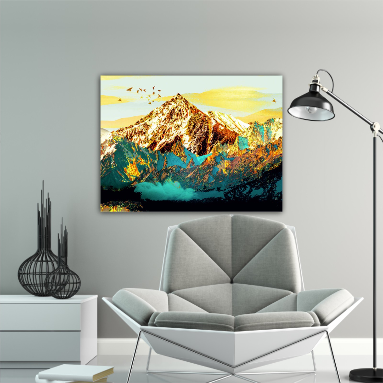 abstract-paint-texture-art- blue and gold mountains