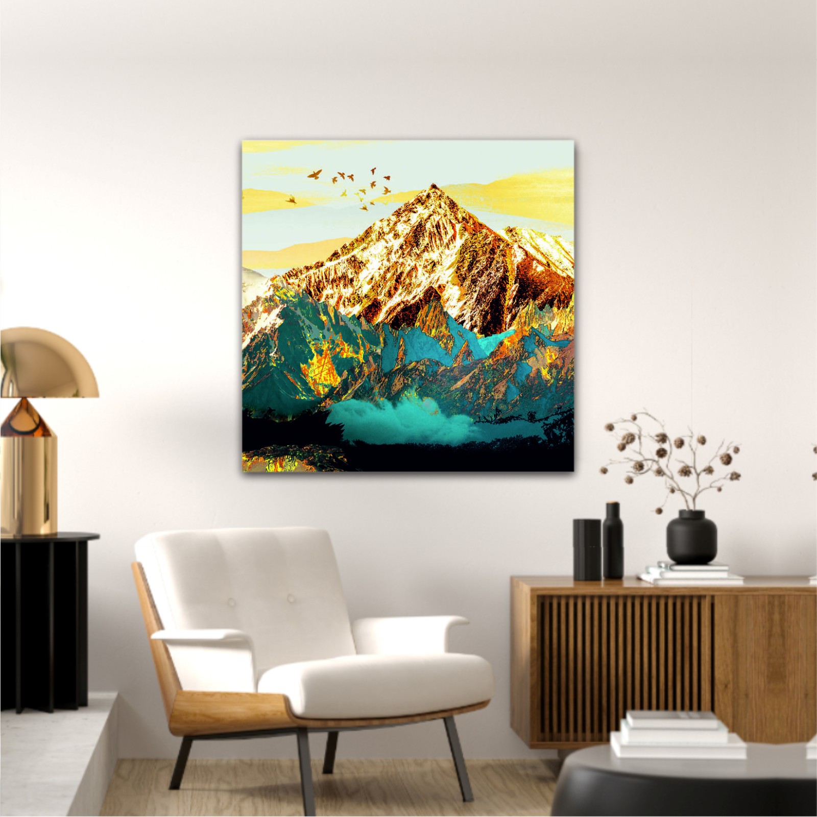 abstract-paint-texture-art- blue and gold mountains