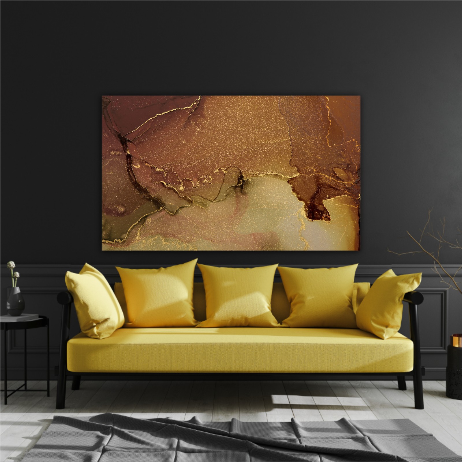 Abstract paint gold and brown blots background