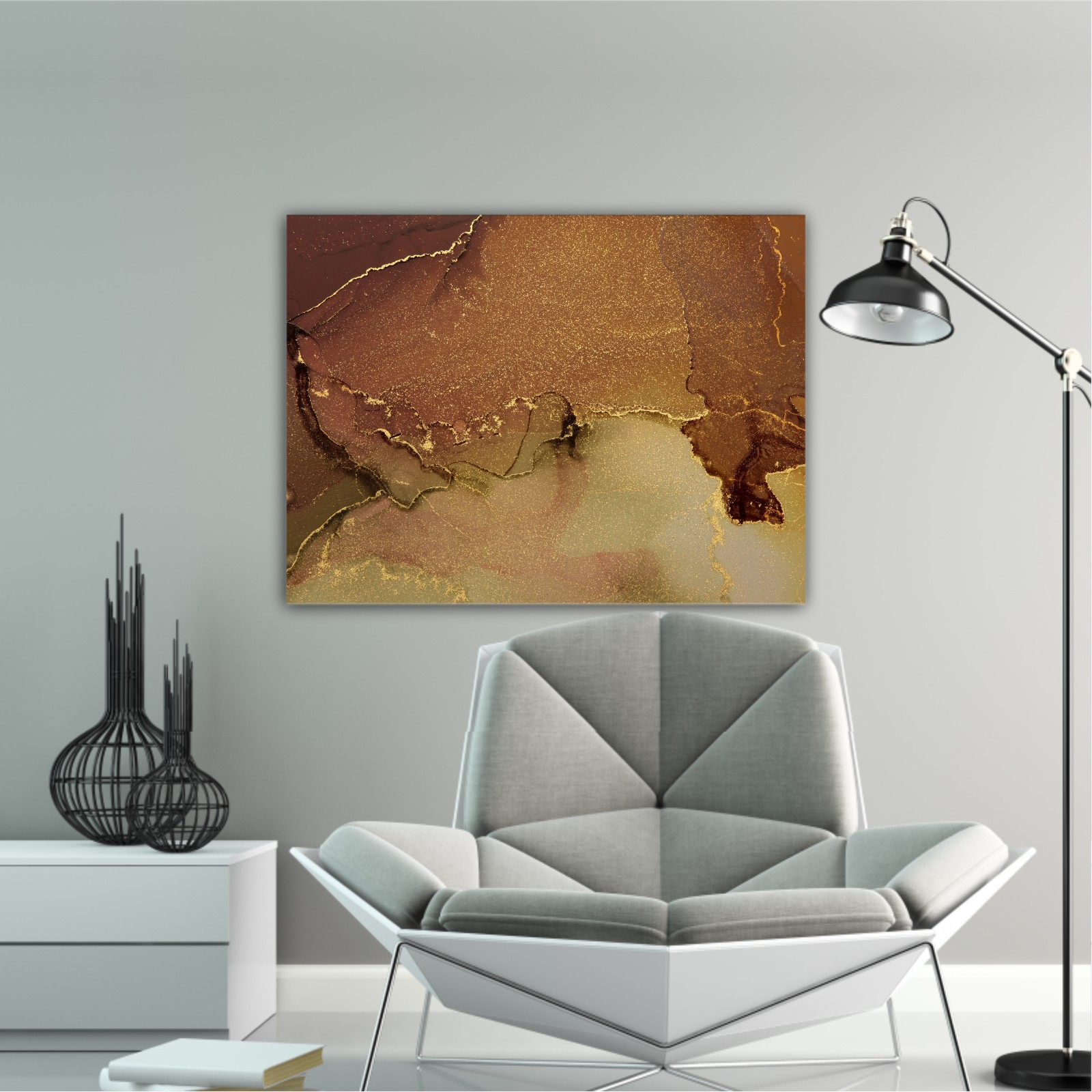 Abstract paint gold and brown blots background