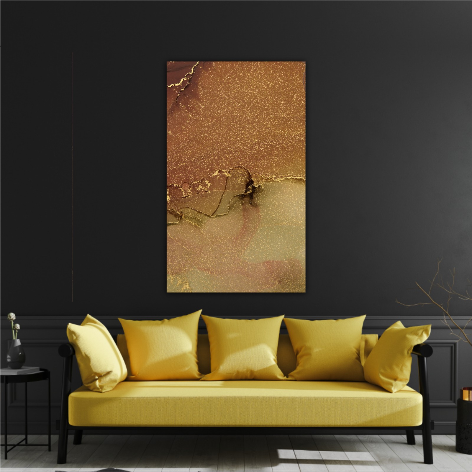 Abstract paint gold and brown blots background