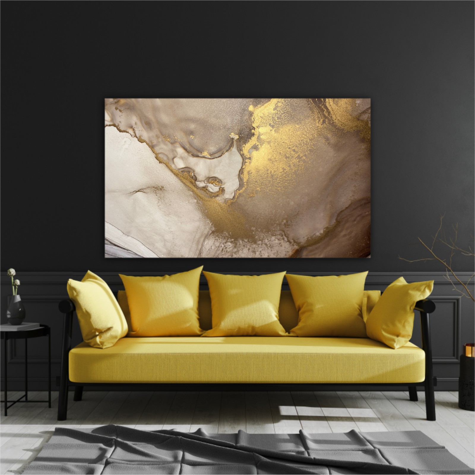 Abstract paint gold and brown blots background 2