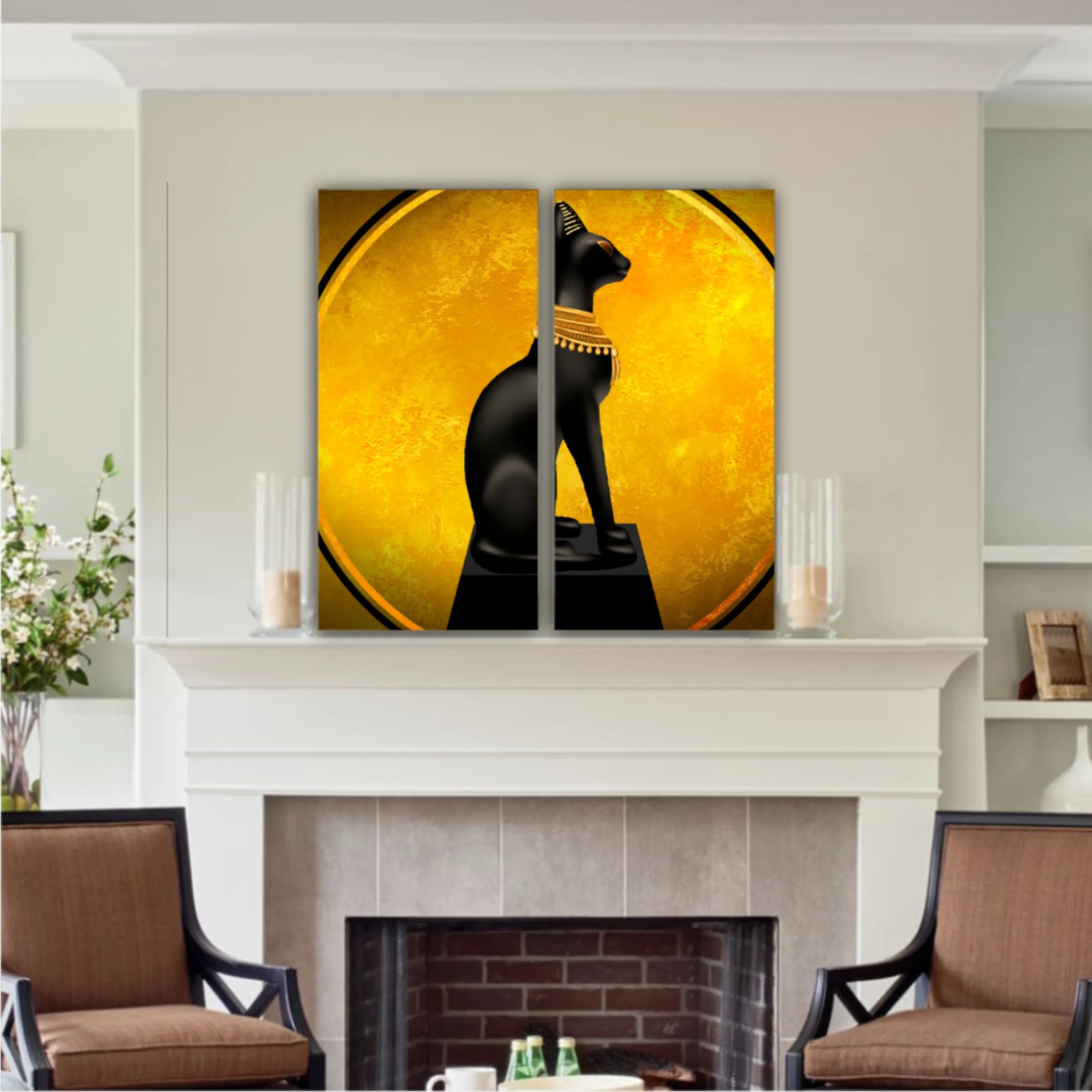 Egyptian asbstract background, goddess of Egypt Bastet, abstract golden background