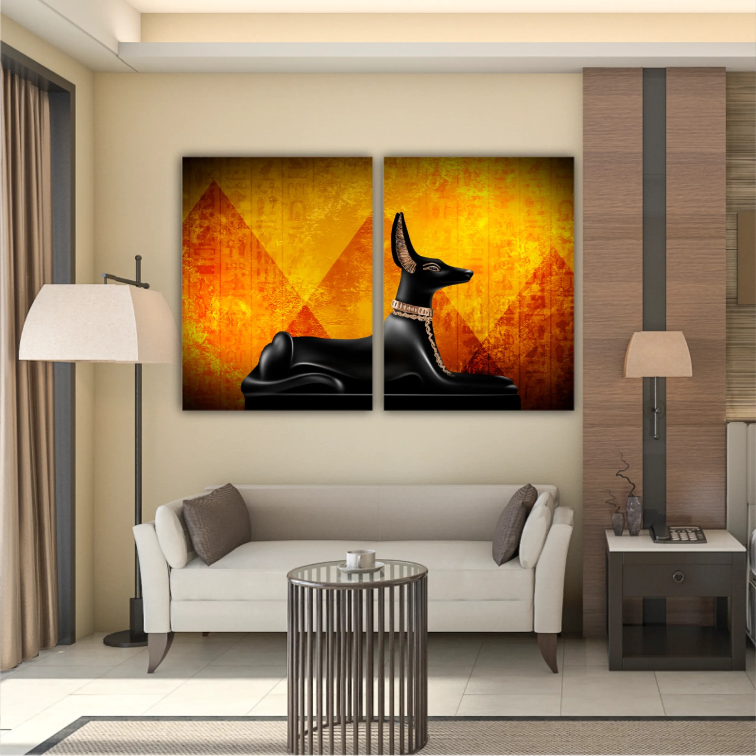 Egyptian asbstract background, abstract golden background. Anubis of Ancient Egypt (God of Death)