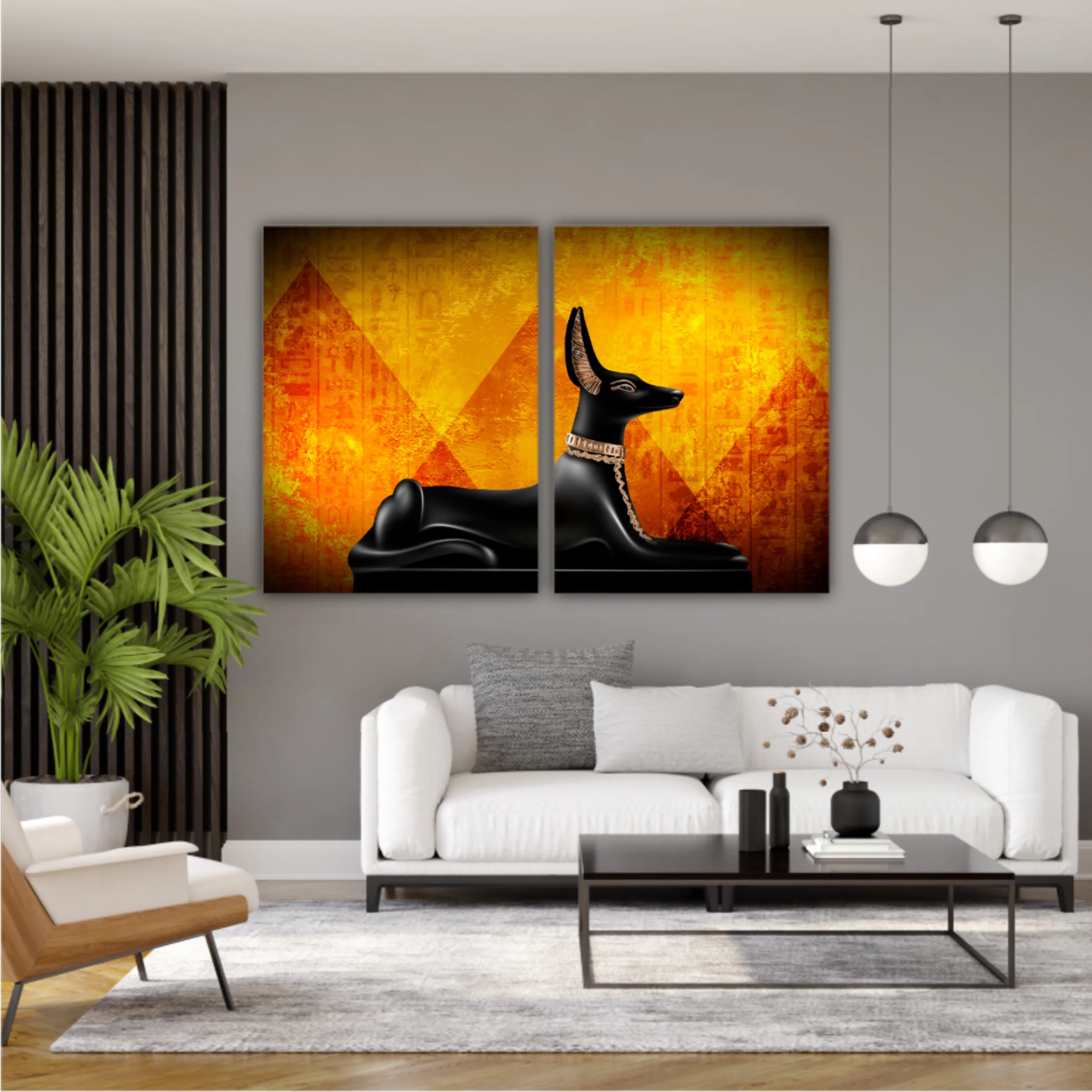 Egyptian asbstract background, abstract golden background. Anubis of Ancient Egypt (God of Death)