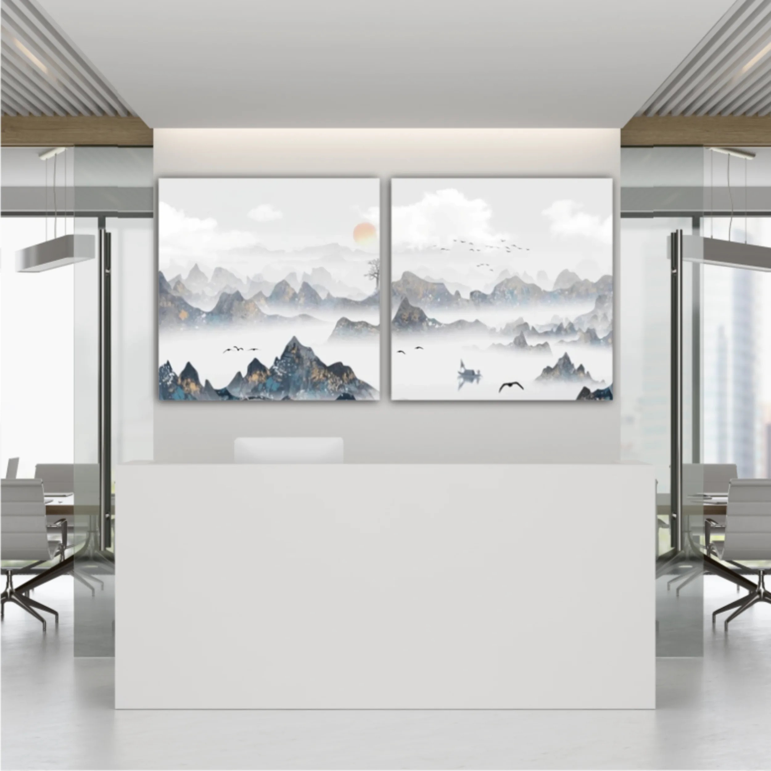 Chinese style blue artistic conception landscape illustration