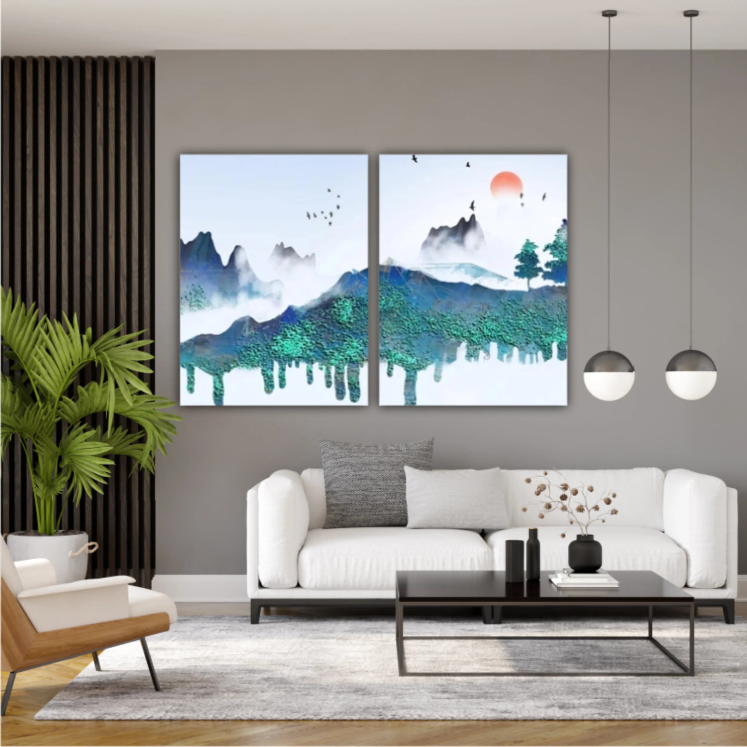 Chinese style blue artistic conception landscape illustration