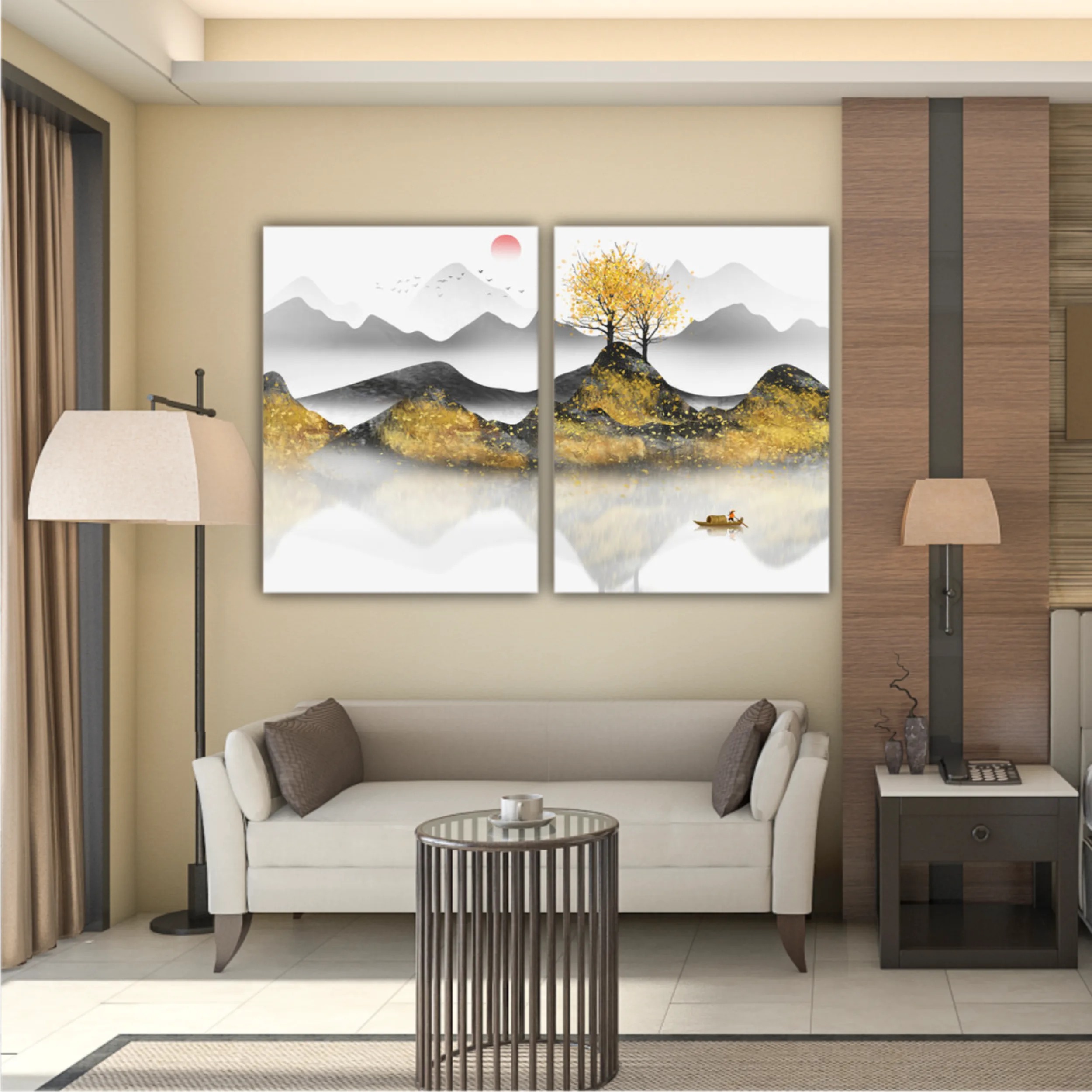 New abstract golden landscape painting