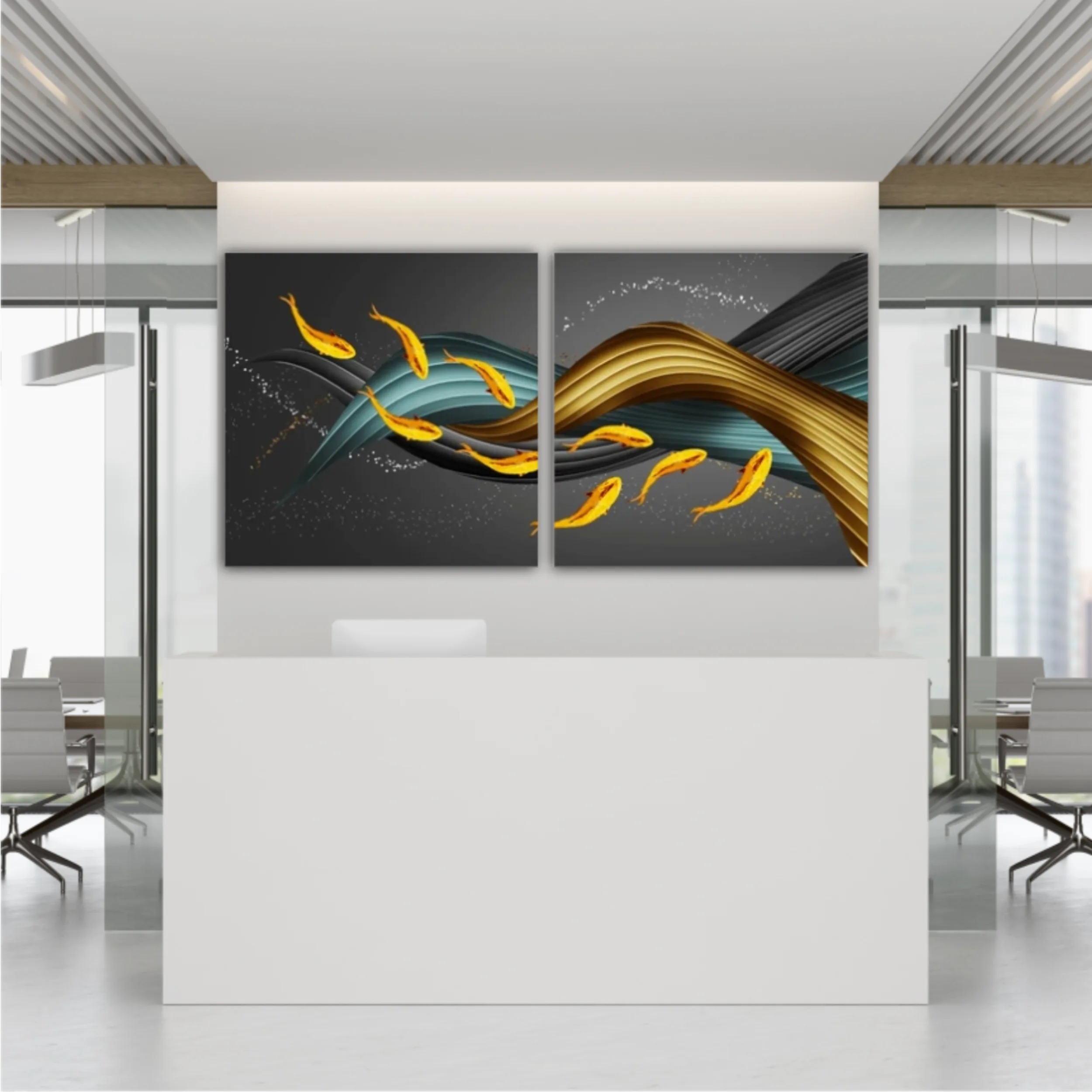 3d illustration of fish and silk band