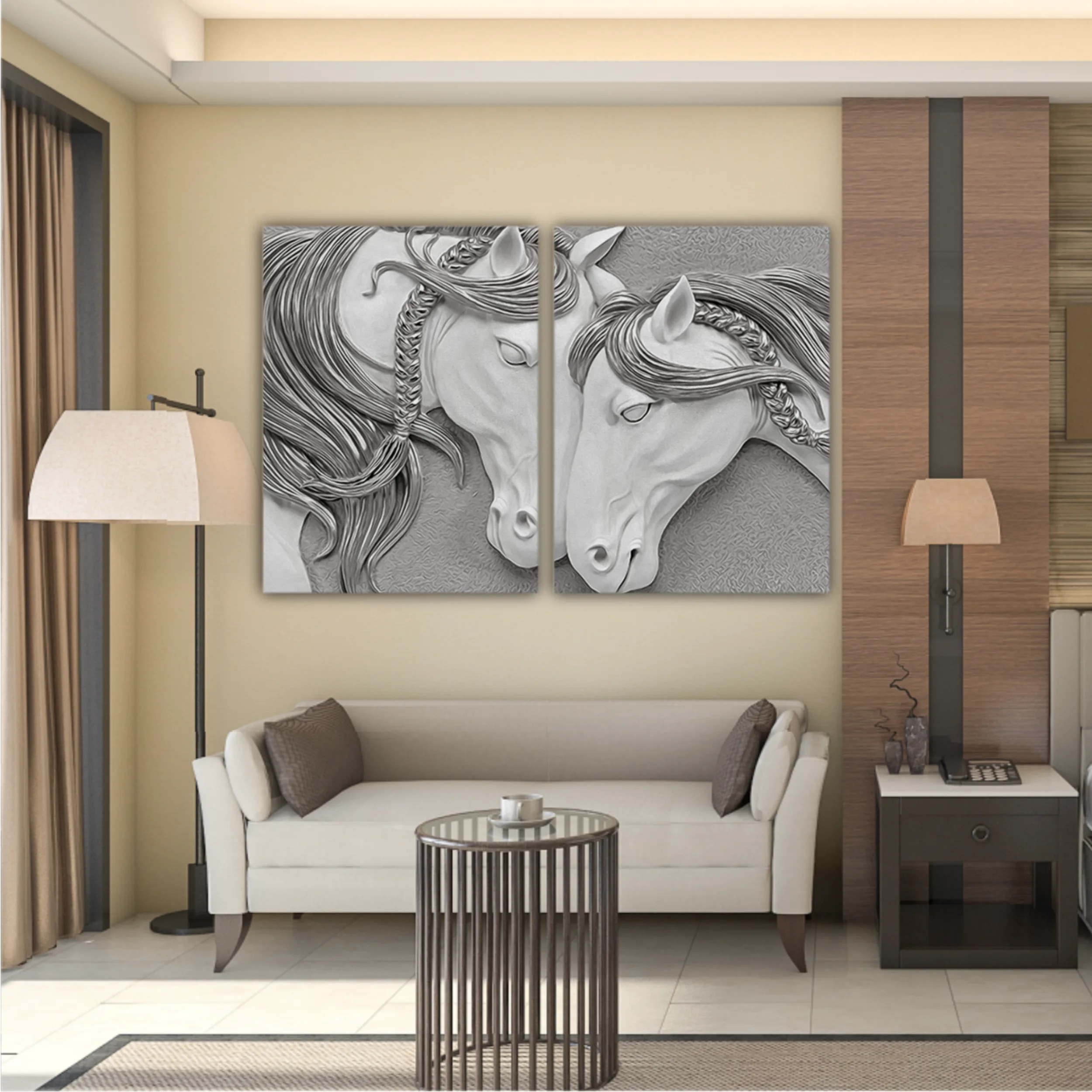 3d illustration of two horses