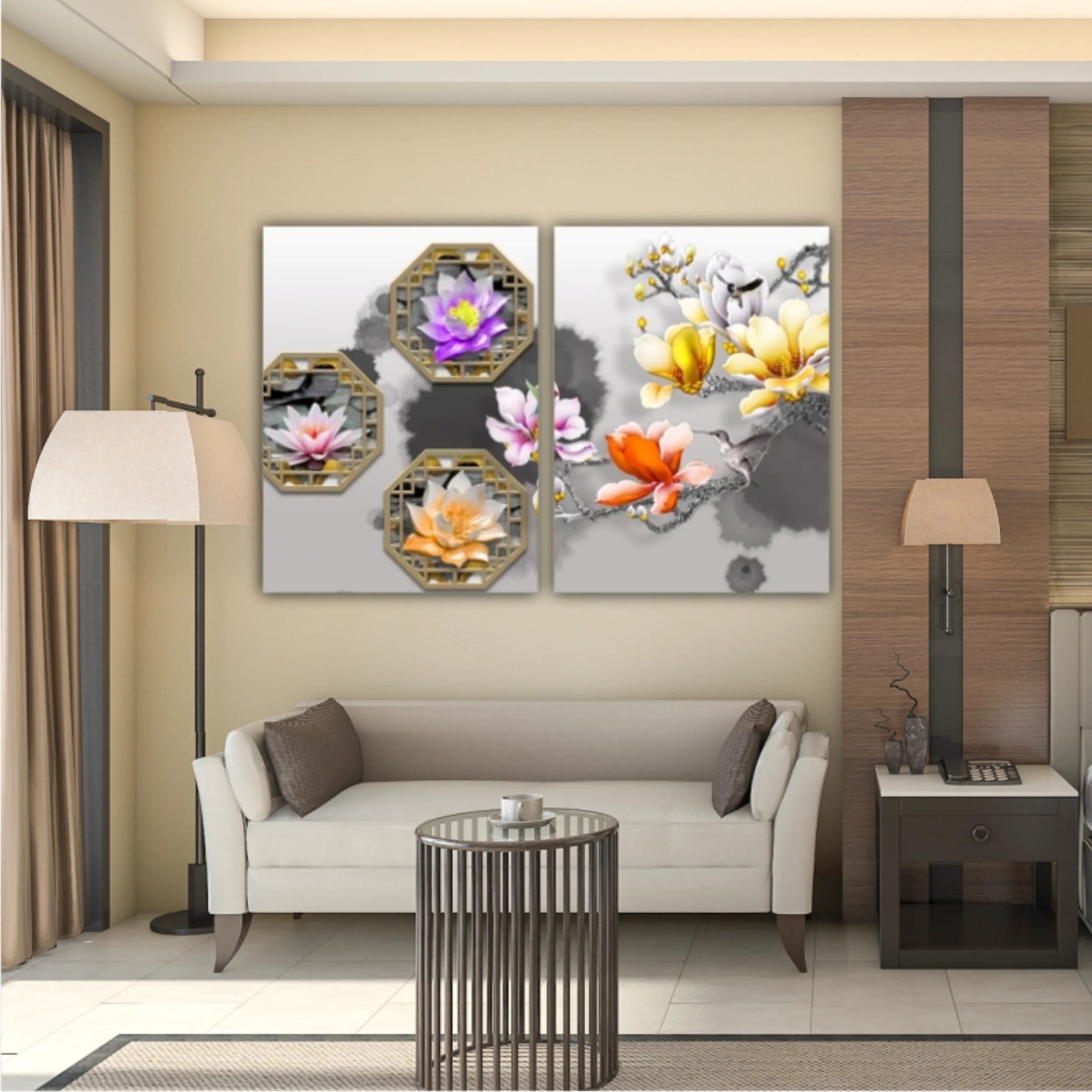 3d illustration of floral branches and wall murals