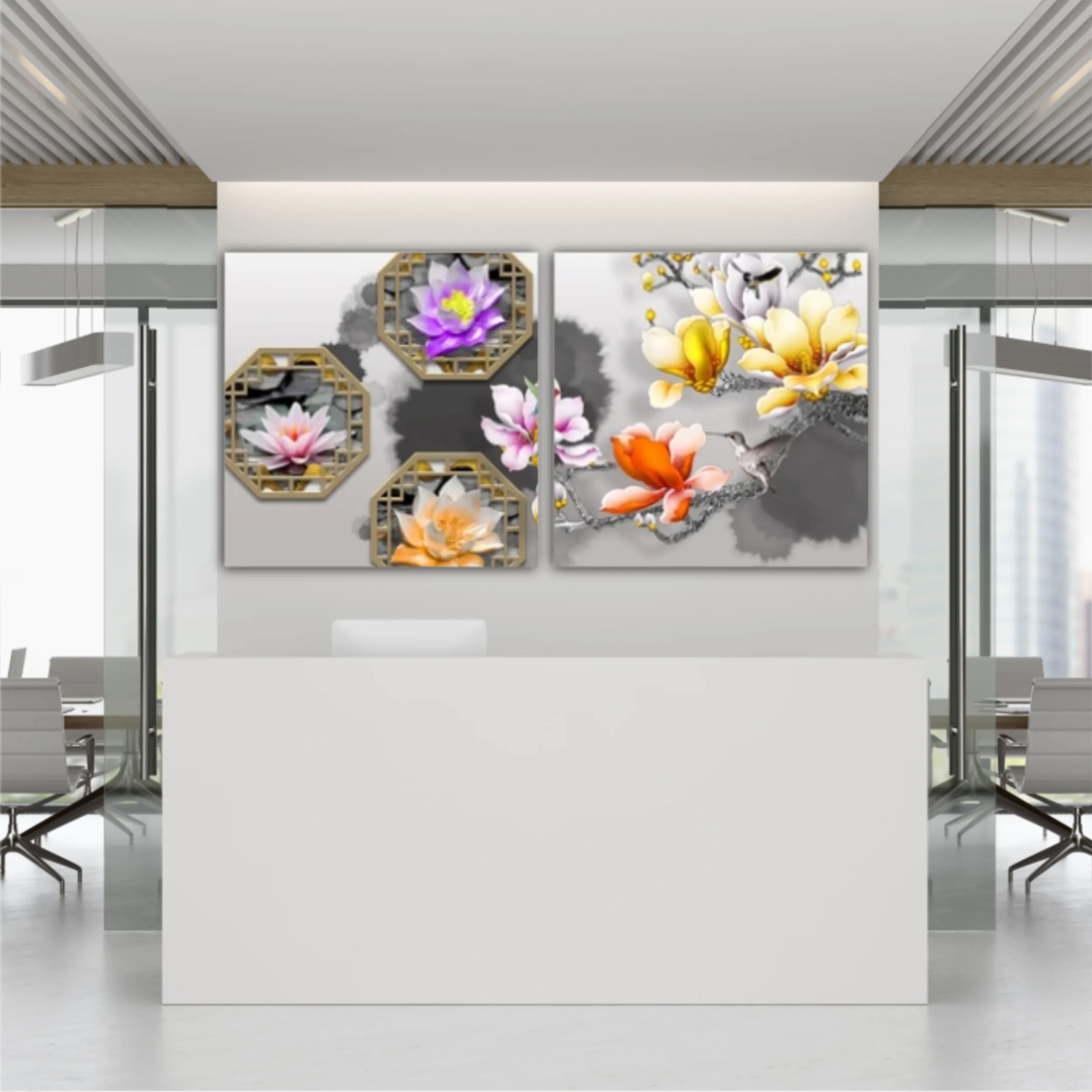 3d illustration of floral branches and wall murals