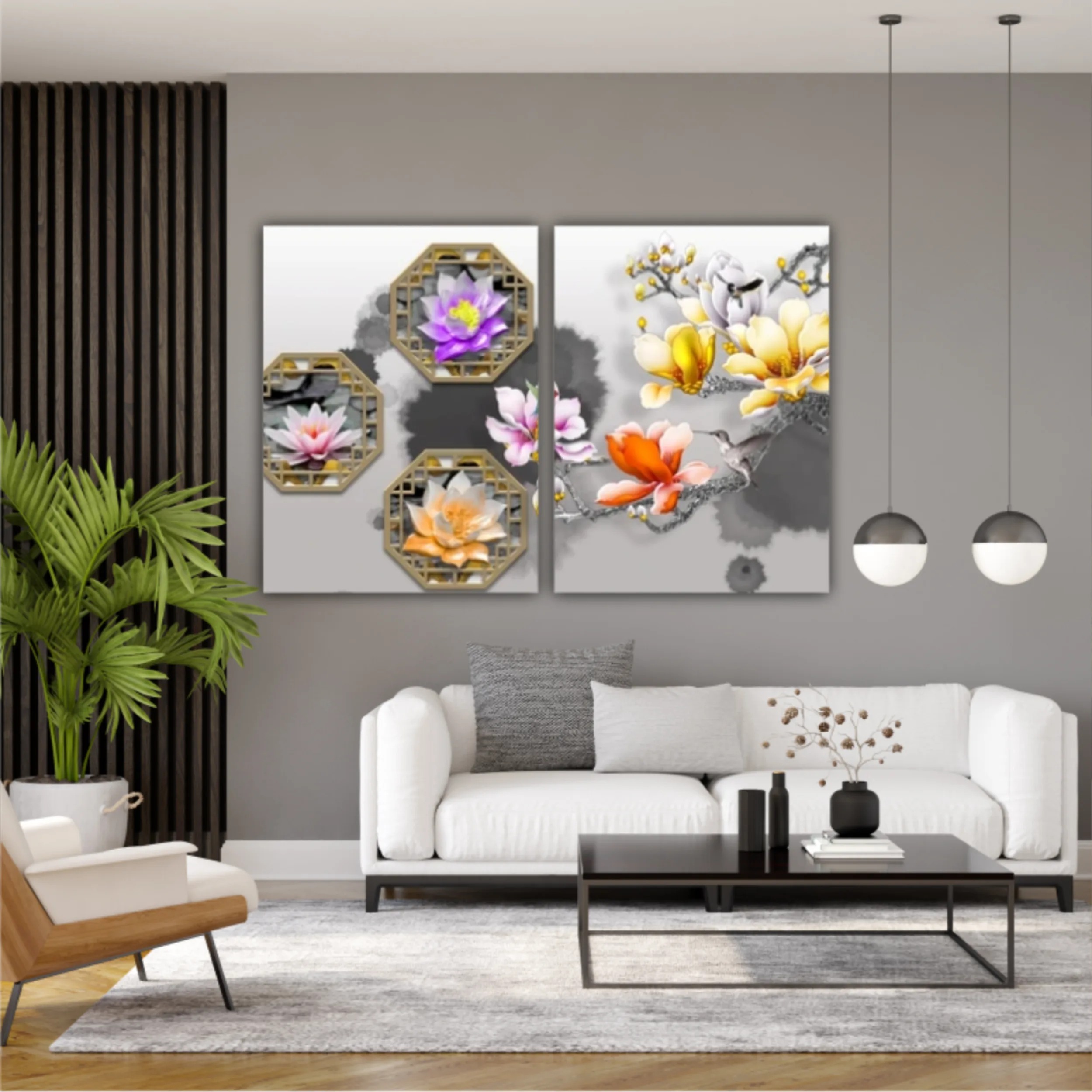 3d illustration of floral branches and wall murals