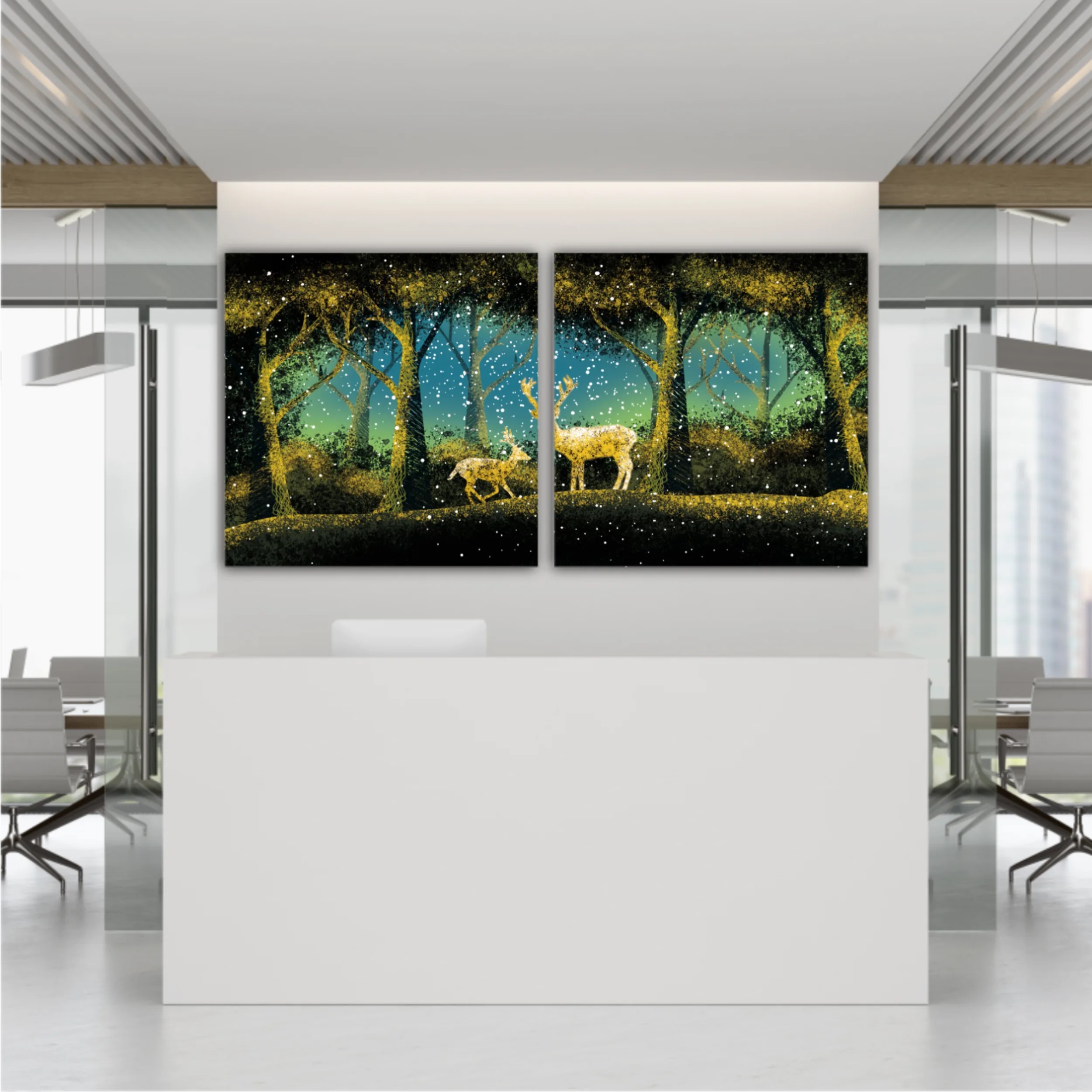 3d illustration of trees and deer