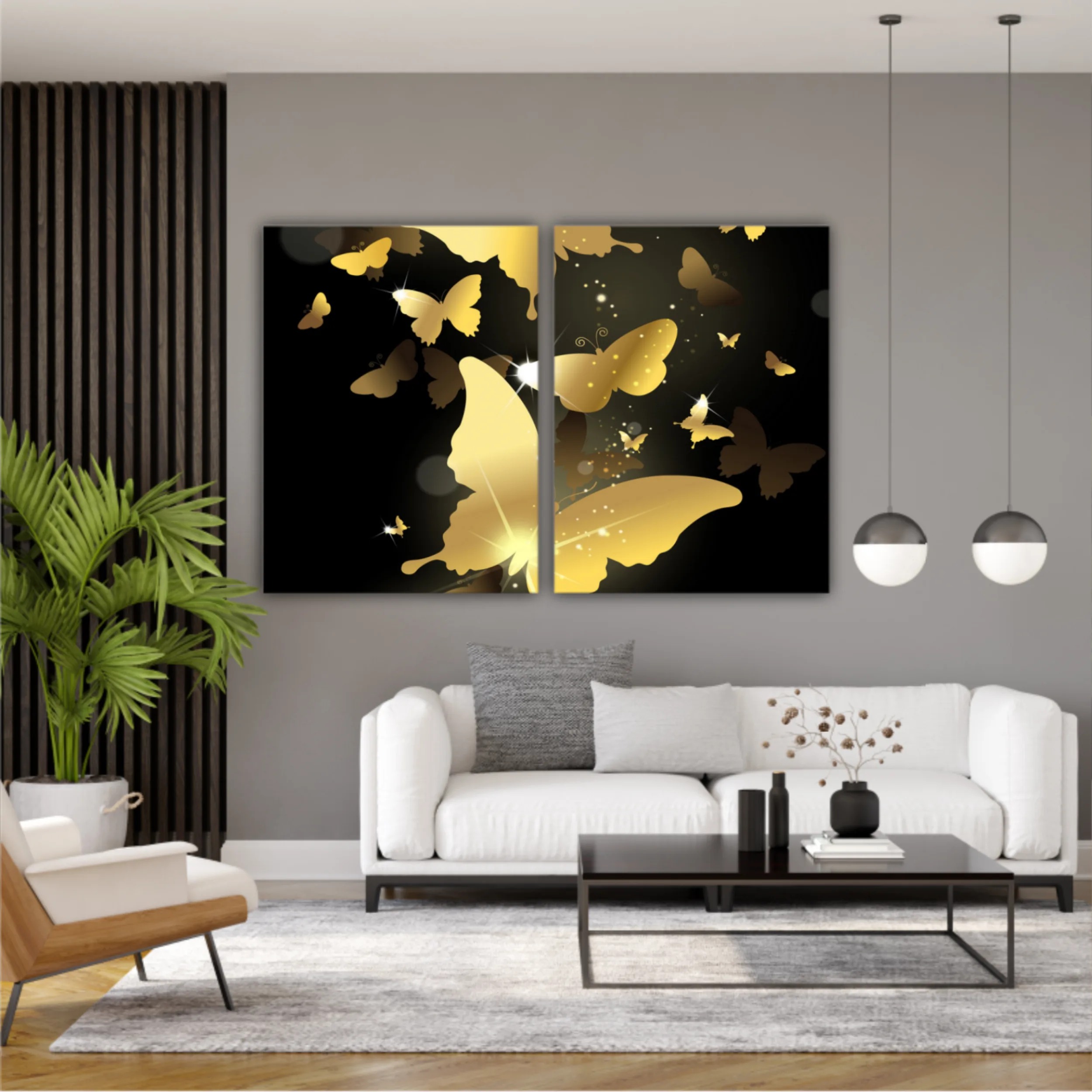 3d illustration of butterfly group on modern background