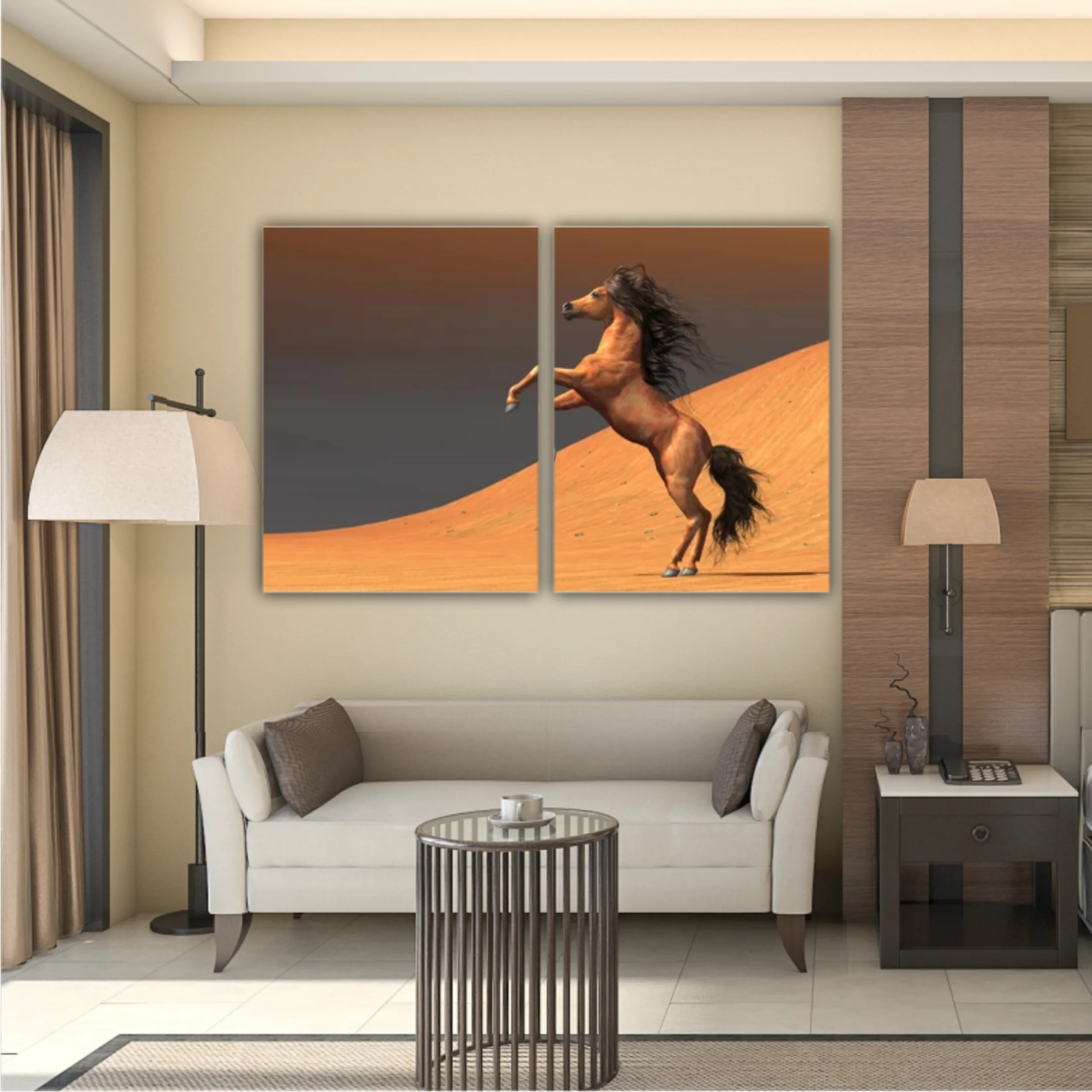 3d illustration of horses and beach design