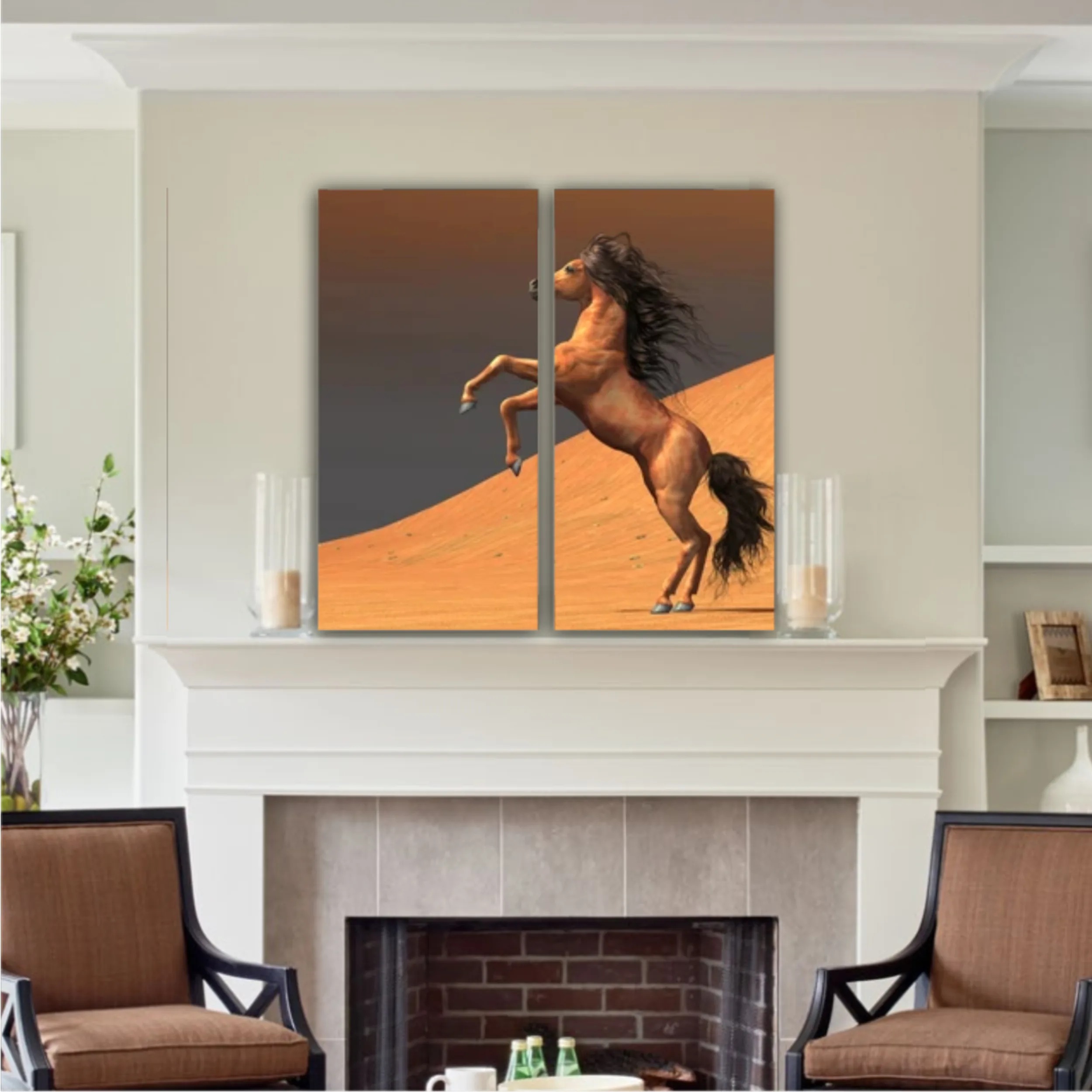 3d illustration of horses and beach design