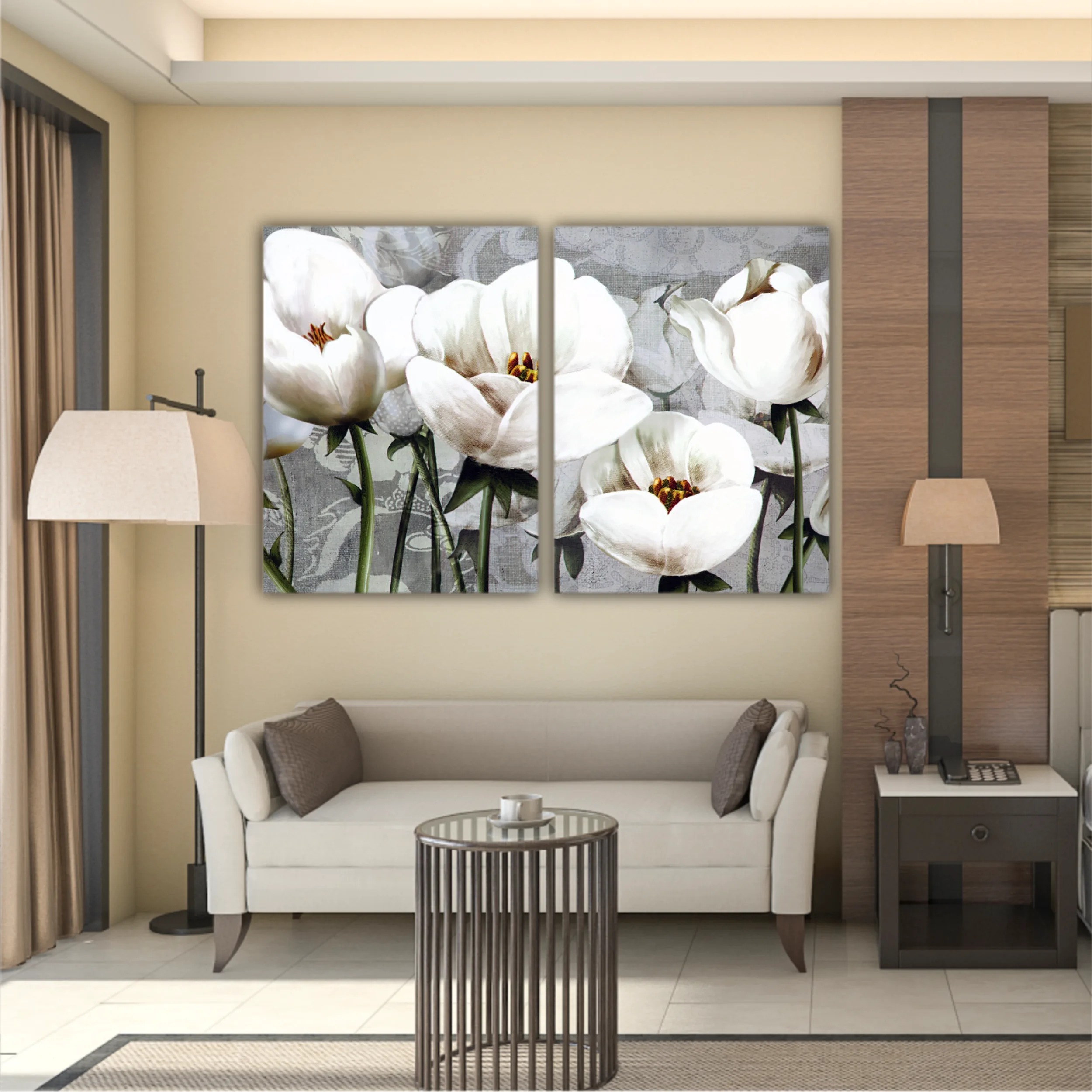 White peonies on a gray background