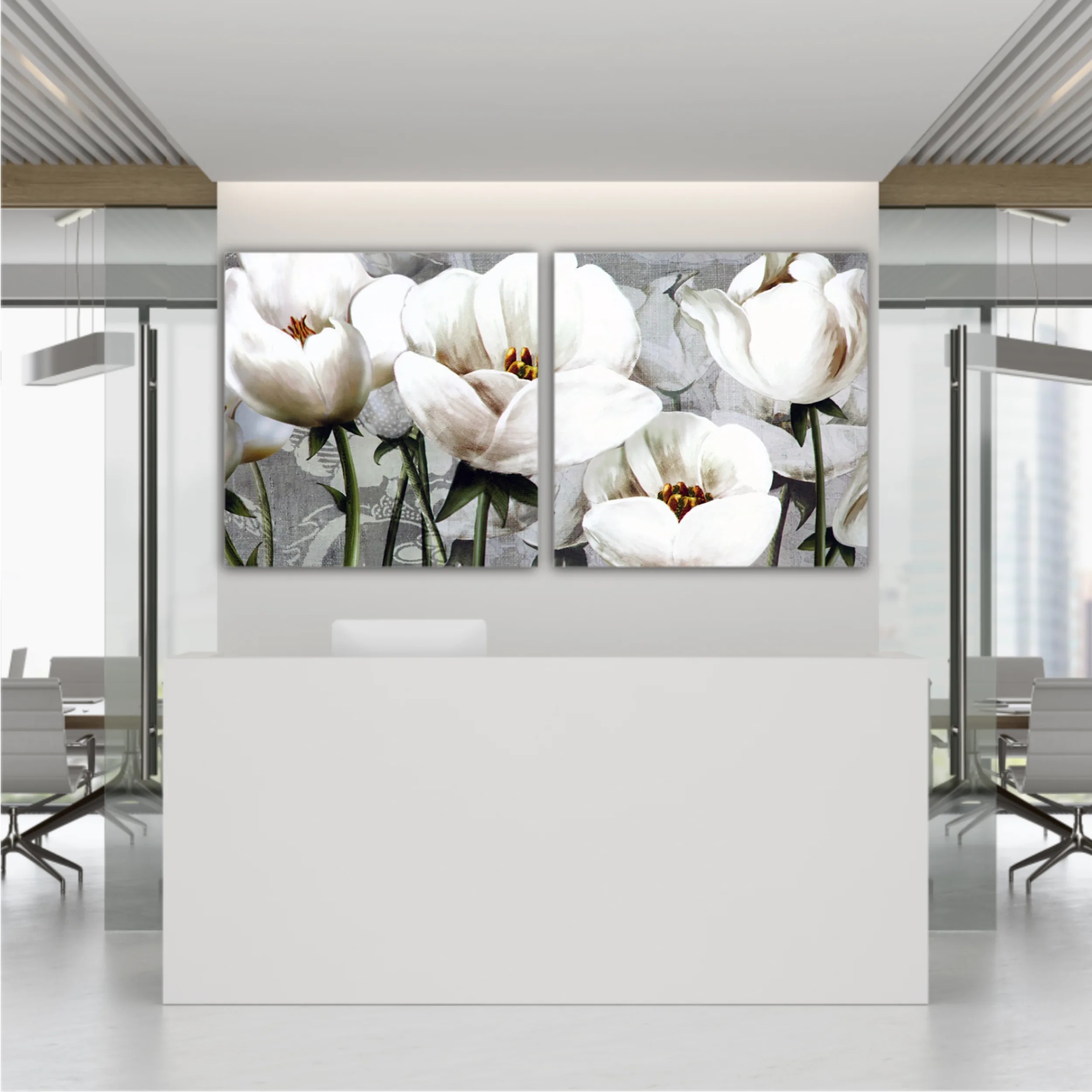 White peonies on a gray background