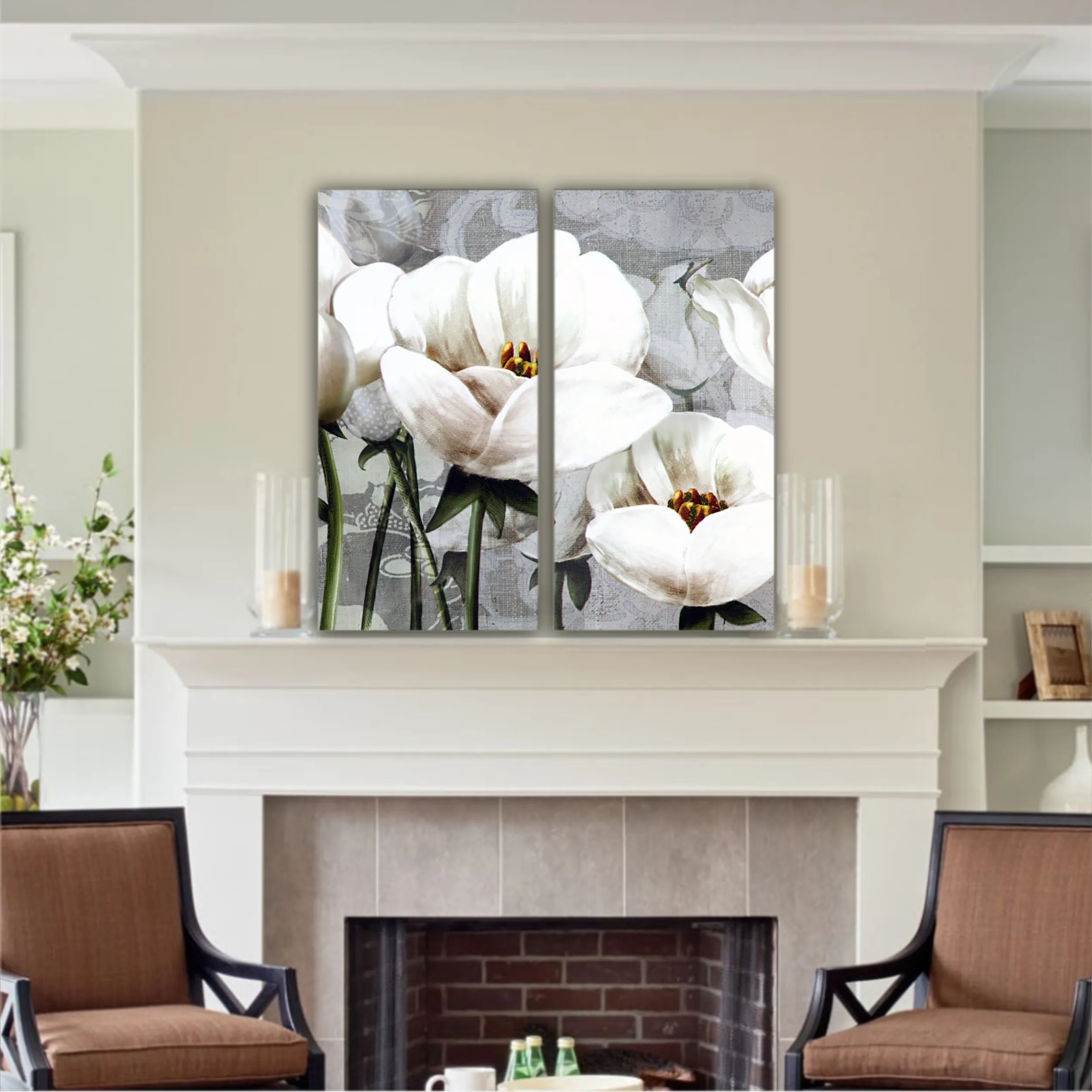 White peonies on a gray background