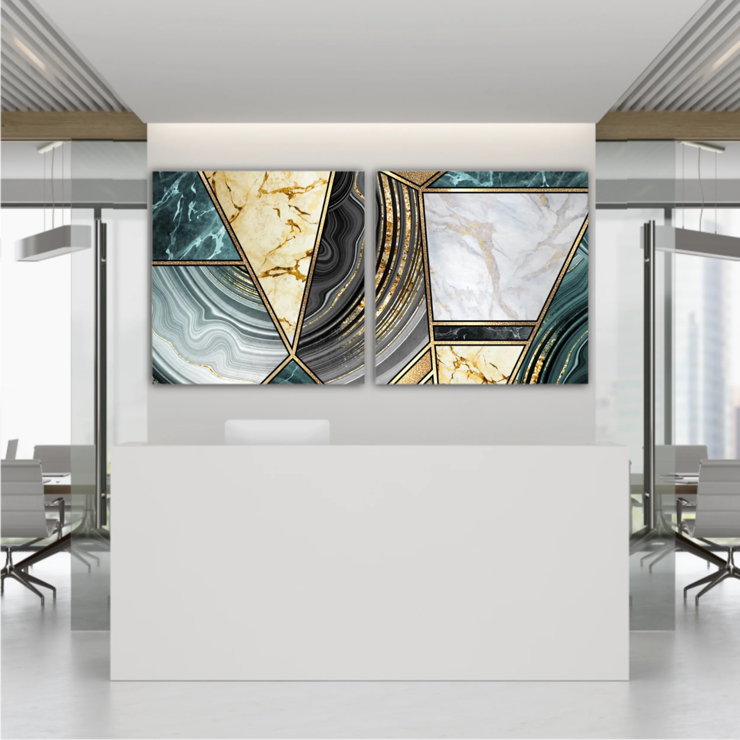 Сreative texture of marble,  modern mosaic inlay, green and gold N3