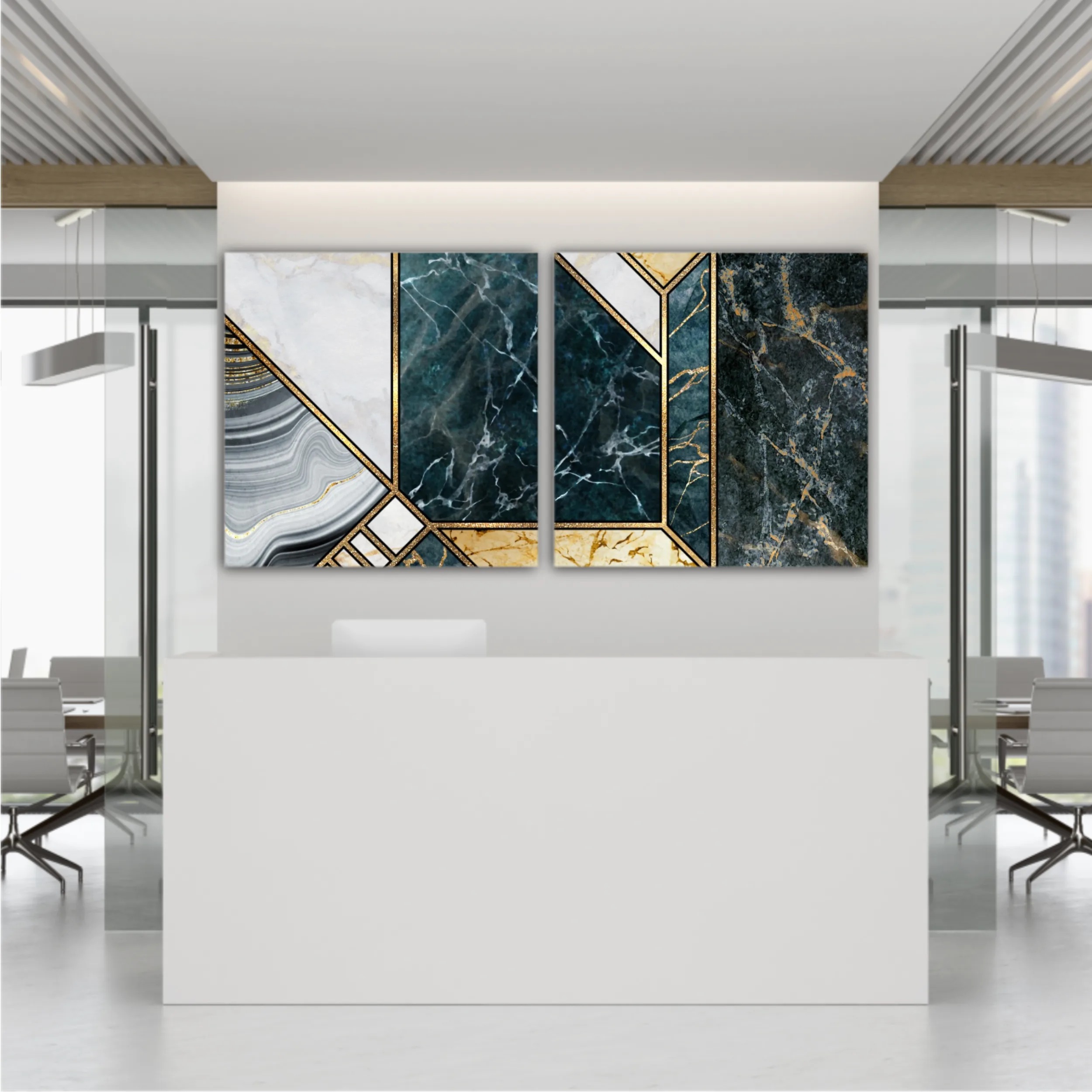 Сreative texture of marble,  modern mosaic inlay, green and gold N4