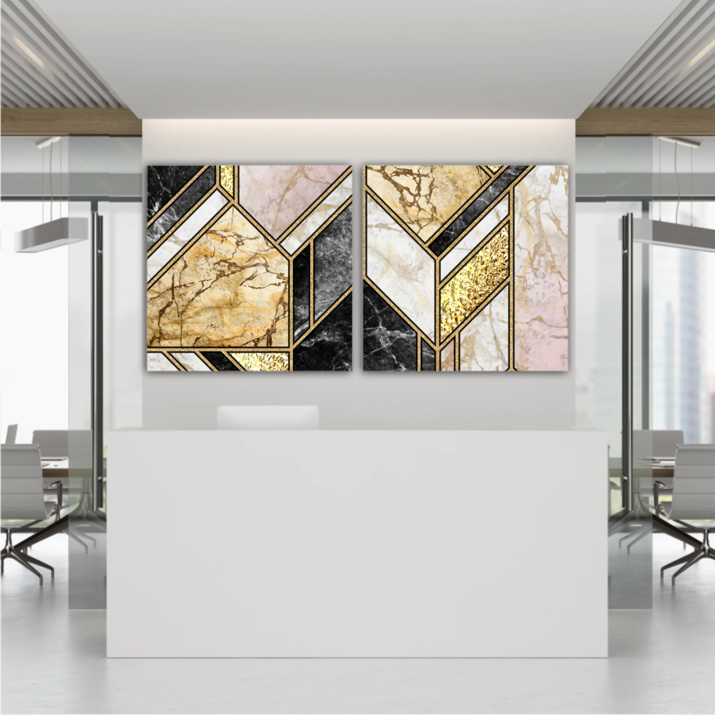 Сreative texture of marble,  modern mosaic inlay, green and gold N5