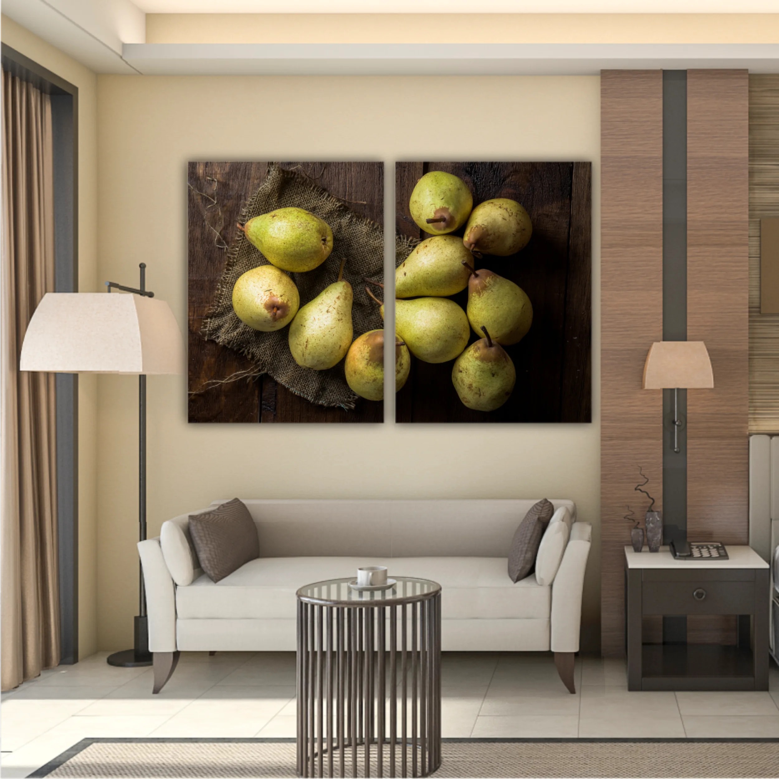 Pears on canvas and wooden board