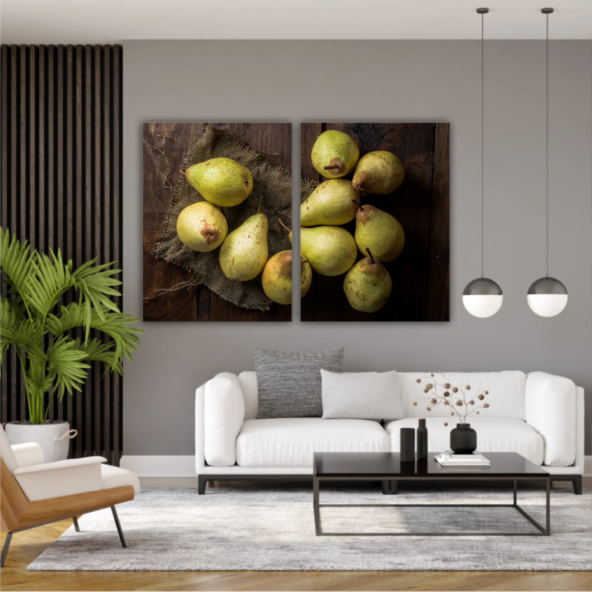 Pears on canvas and wooden board