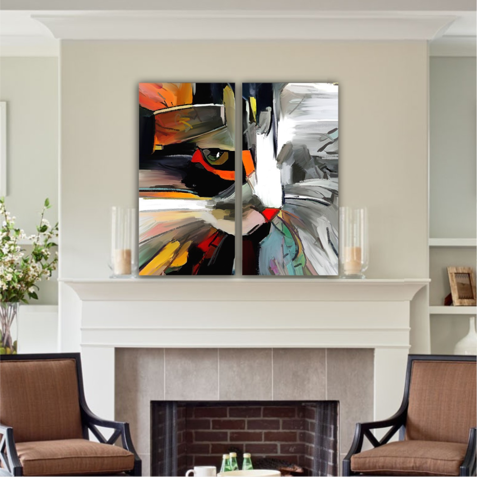 The face of a cat in a contemporary style of abstract art Beautiful colored cat