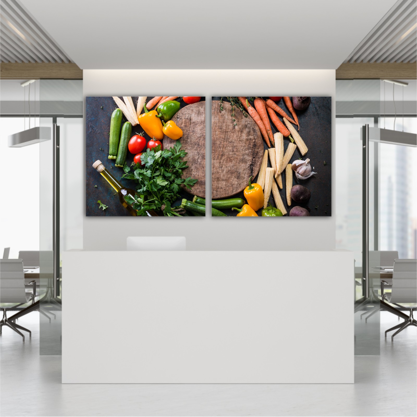 Fresh raw vegetable ingredients for healthy cooking or salad making with rustic wood board in center, top view, copy space. Diet or vegetarian food concept, horizontal composition