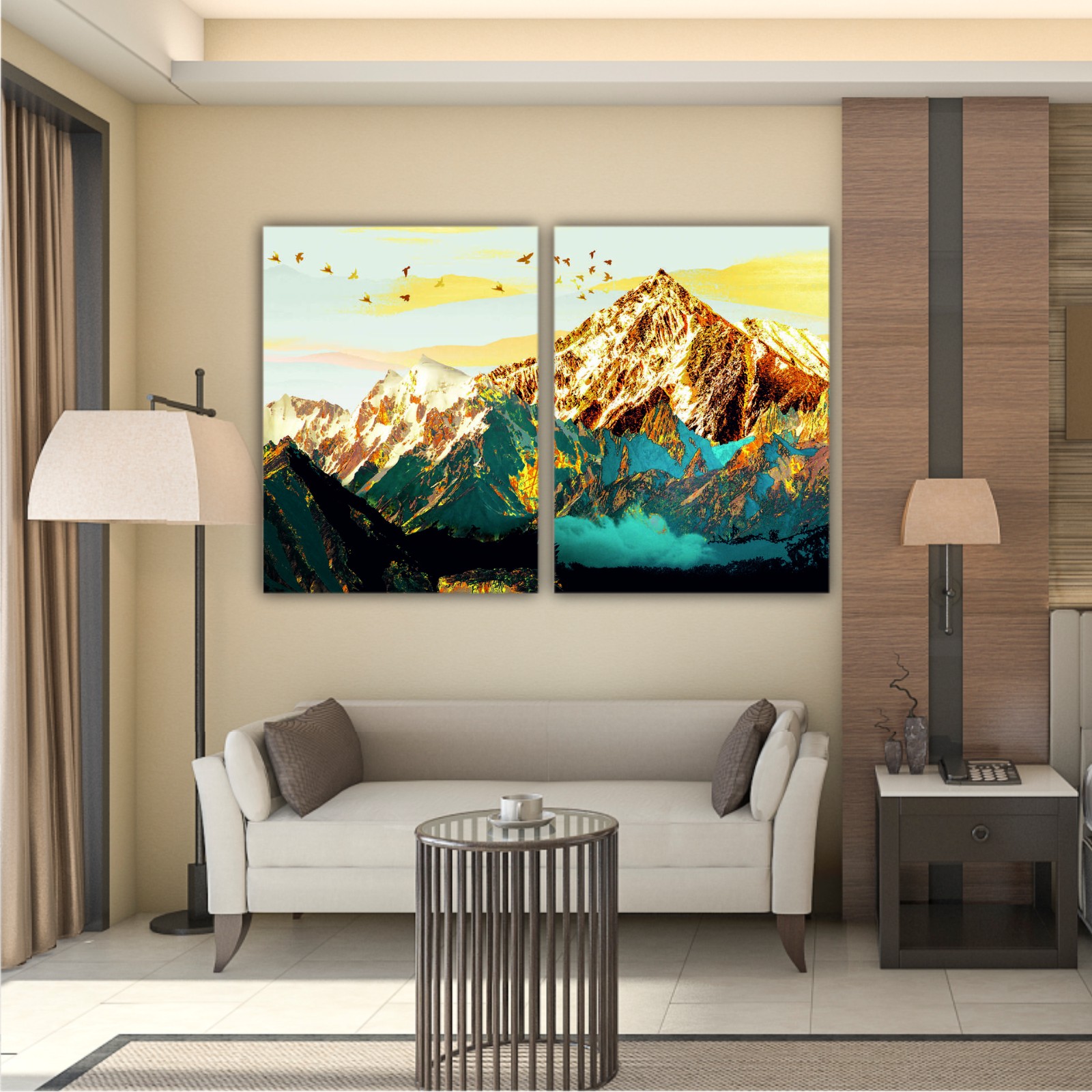 abstract-paint-texture-art- blue and gold mountains